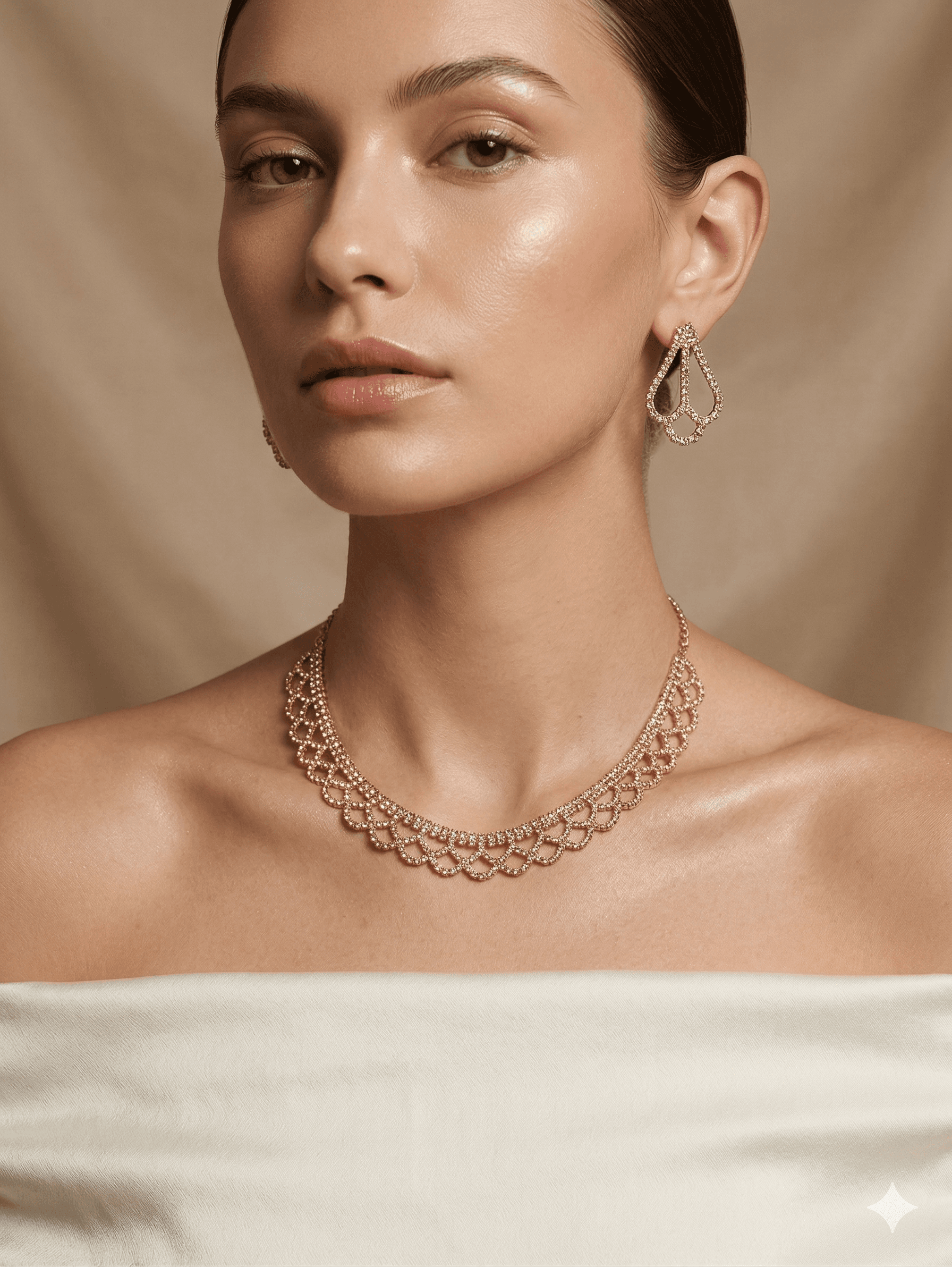 Aurelia Gold Crystal Lace Choker Necklace Set with Stud Earrings - view 1