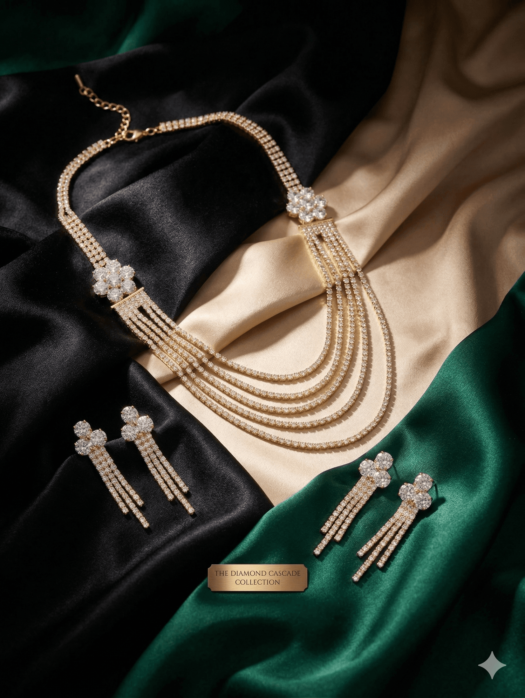 Aurora Gold Luxe Multi-Layer Crystal Tassel Necklace Set with Drop Earrings - view 1