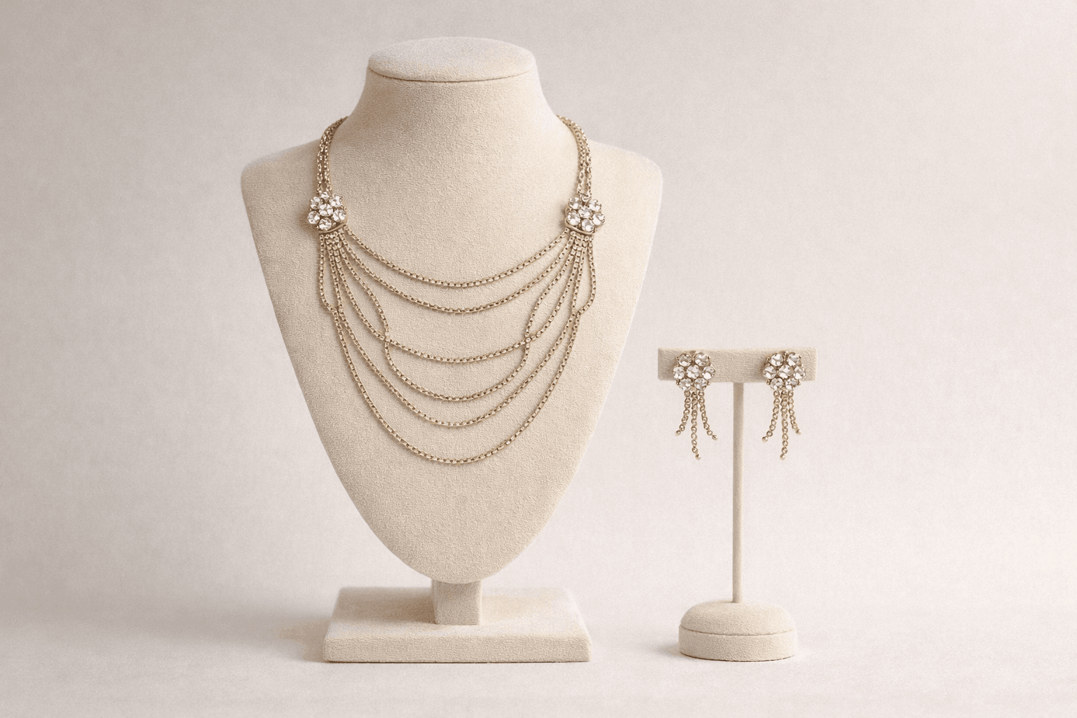 Aurora Gold Luxe Multi-Layer Crystal Tassel Necklace Set with Drop Earrings - view 2