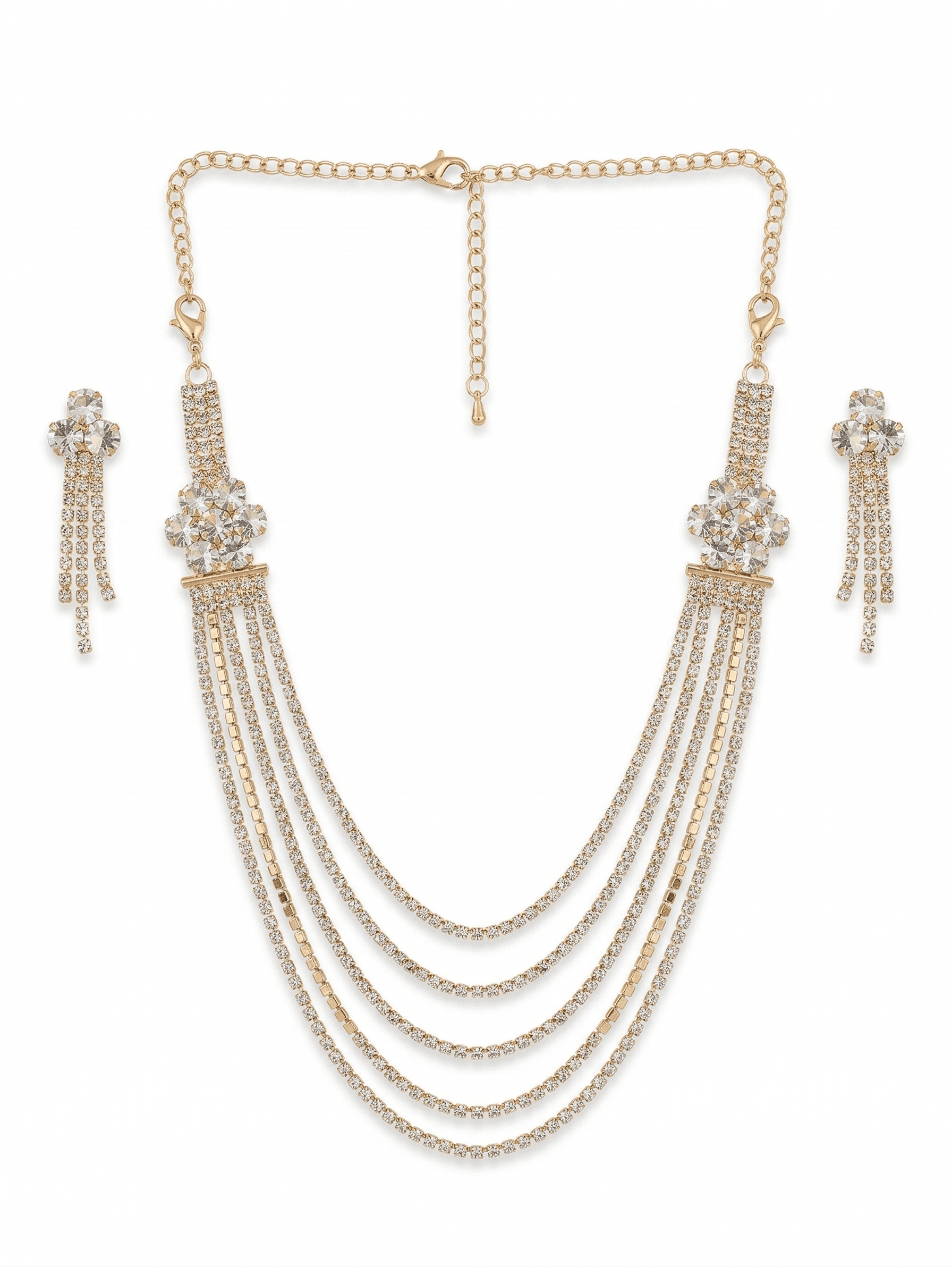 Aurora Gold Luxe Multi-Layer Crystal Tassel Necklace Set with Drop Earrings - view 3