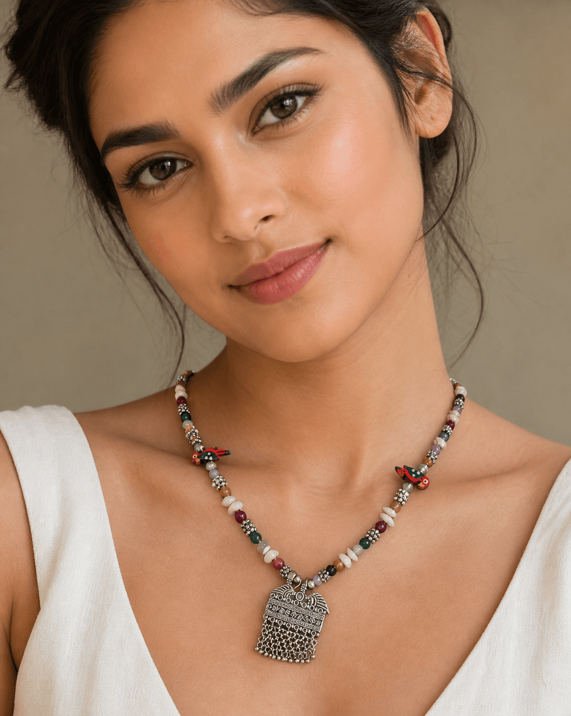 Boho Tribal Multicolor Beaded Pendant Necklace for Women - view 1