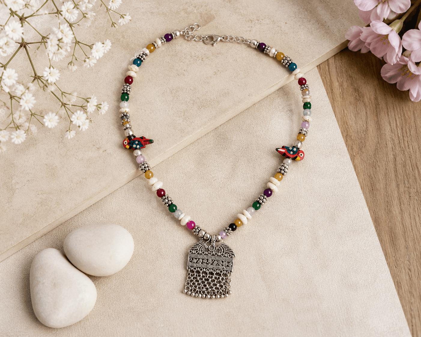 Boho Tribal Multicolor Beaded Pendant Necklace for Women - view 3