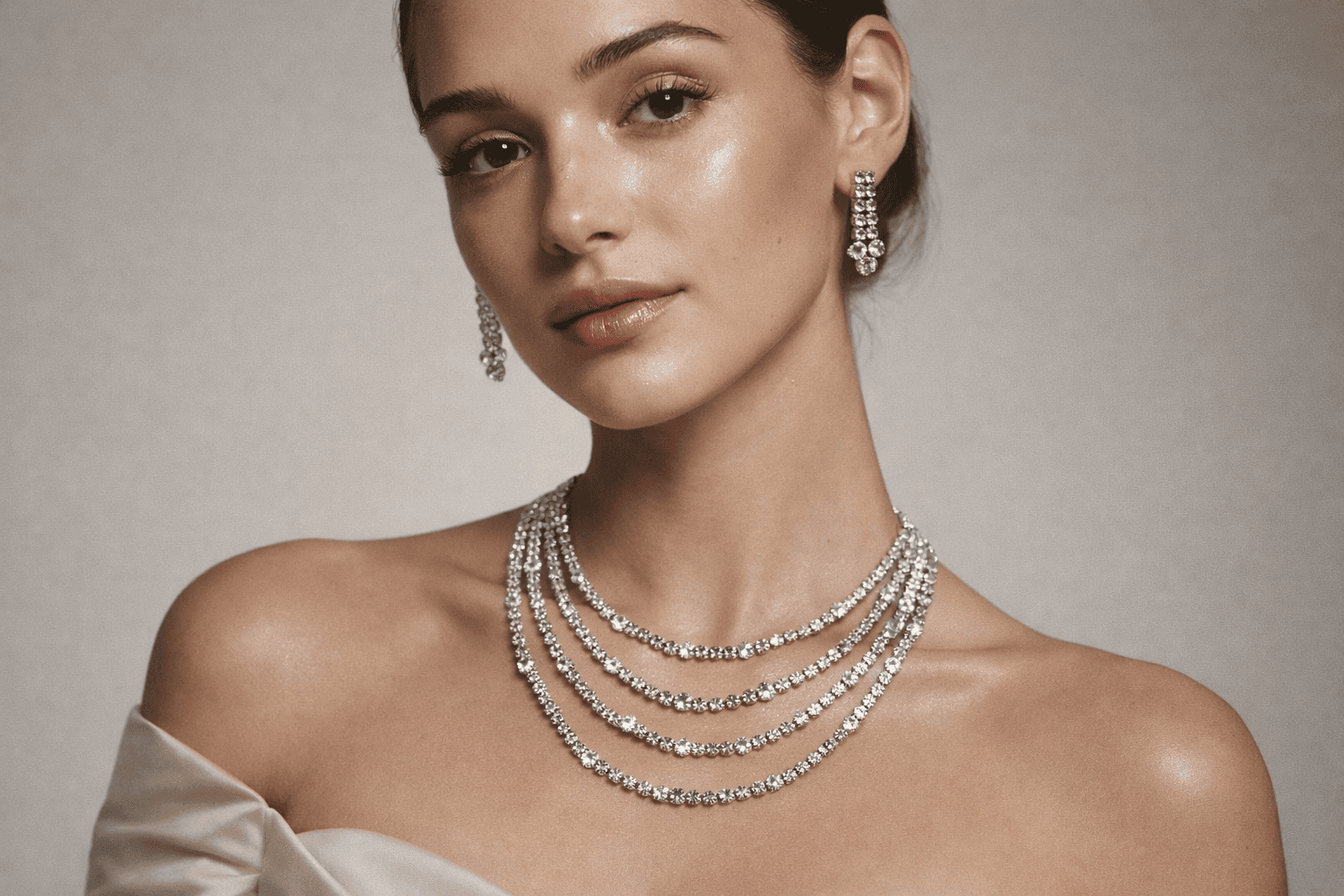 Celeste Luxe Multi-Layer Crystal Necklace Set with Drop Earrings - view 1