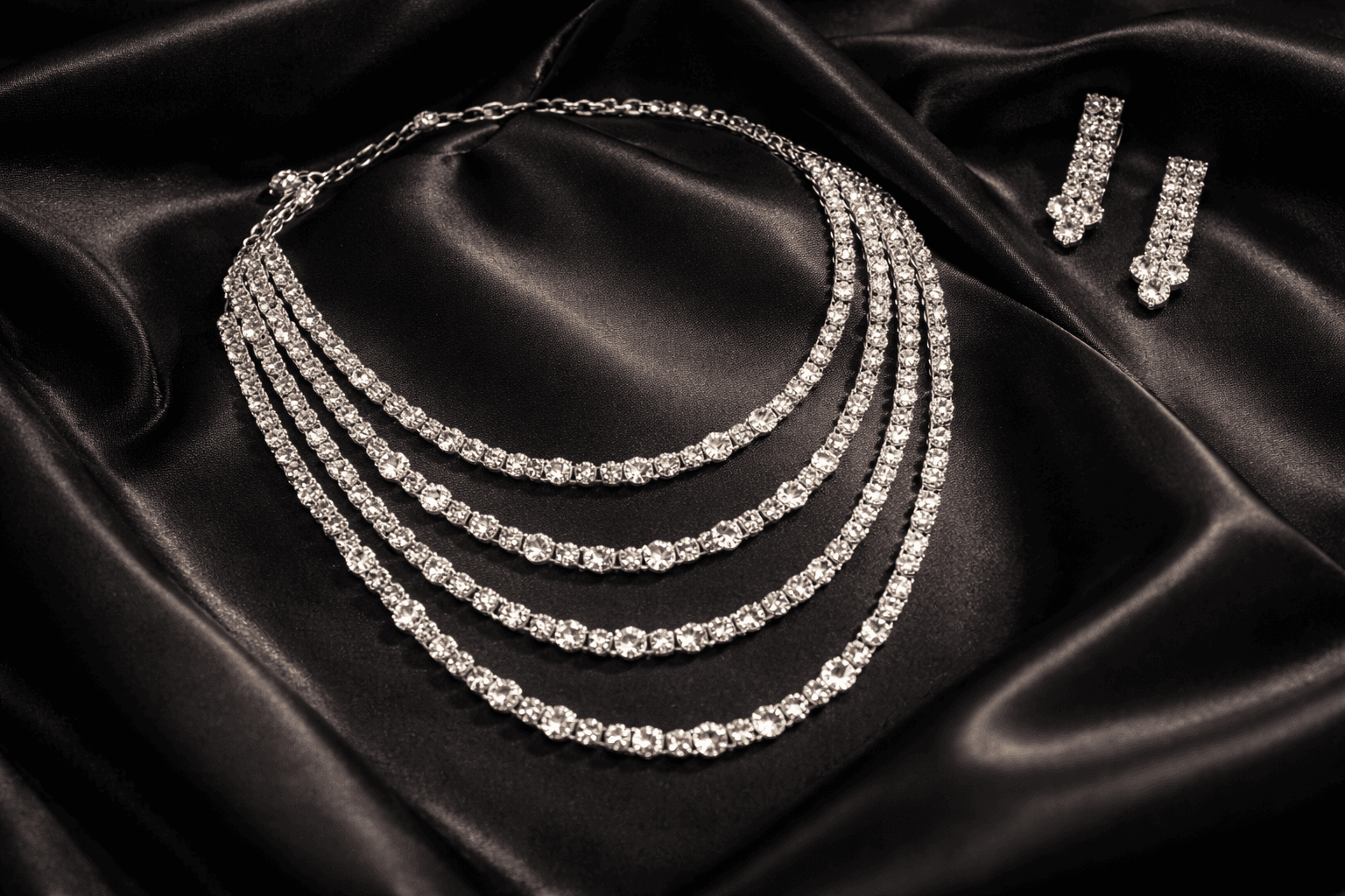 Celeste Luxe Multi-Layer Crystal Necklace Set with Drop Earrings - view 3