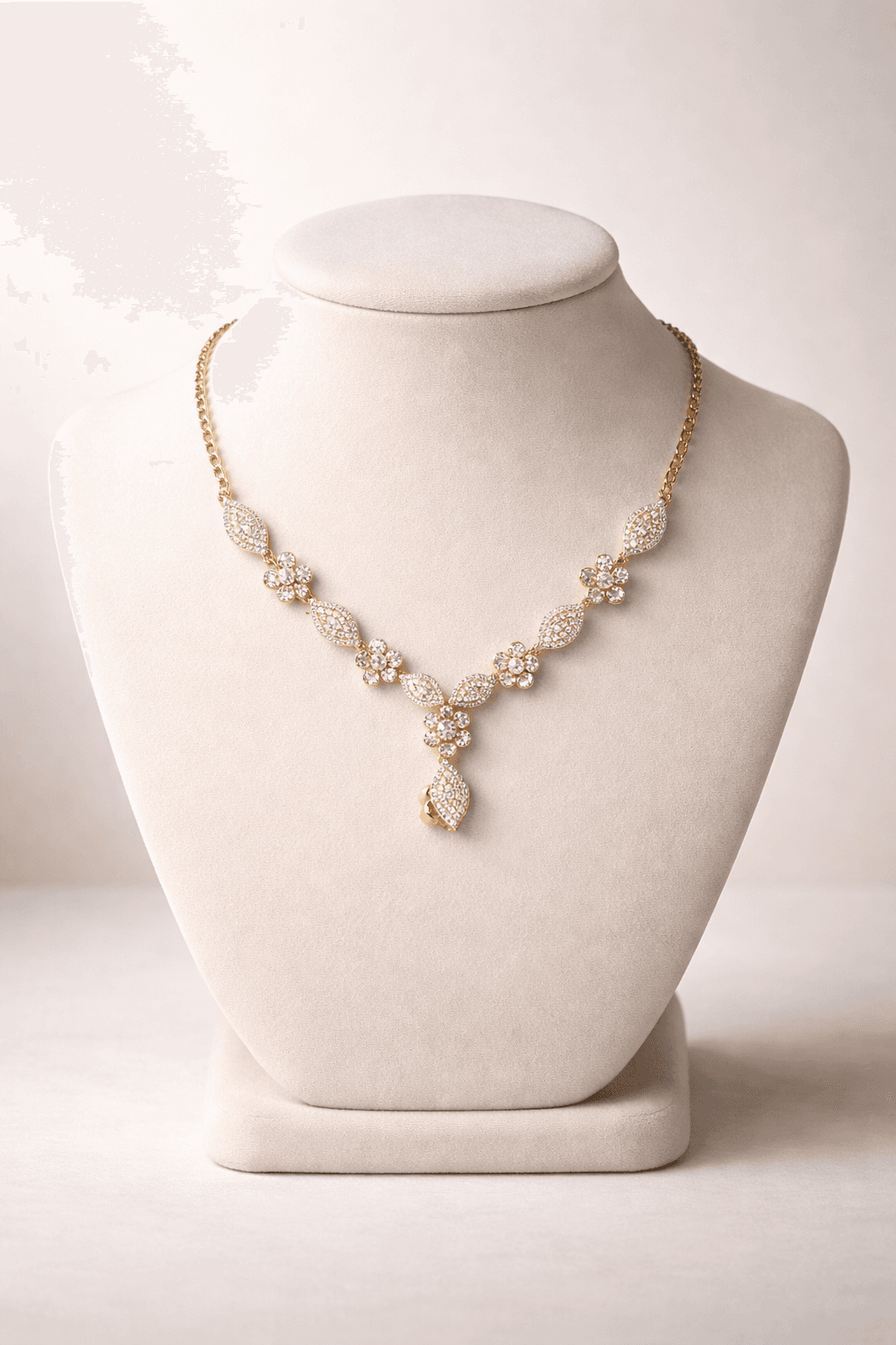 Celestia Gold Crystal Floral Drop Necklace Set with Earrings - view 1