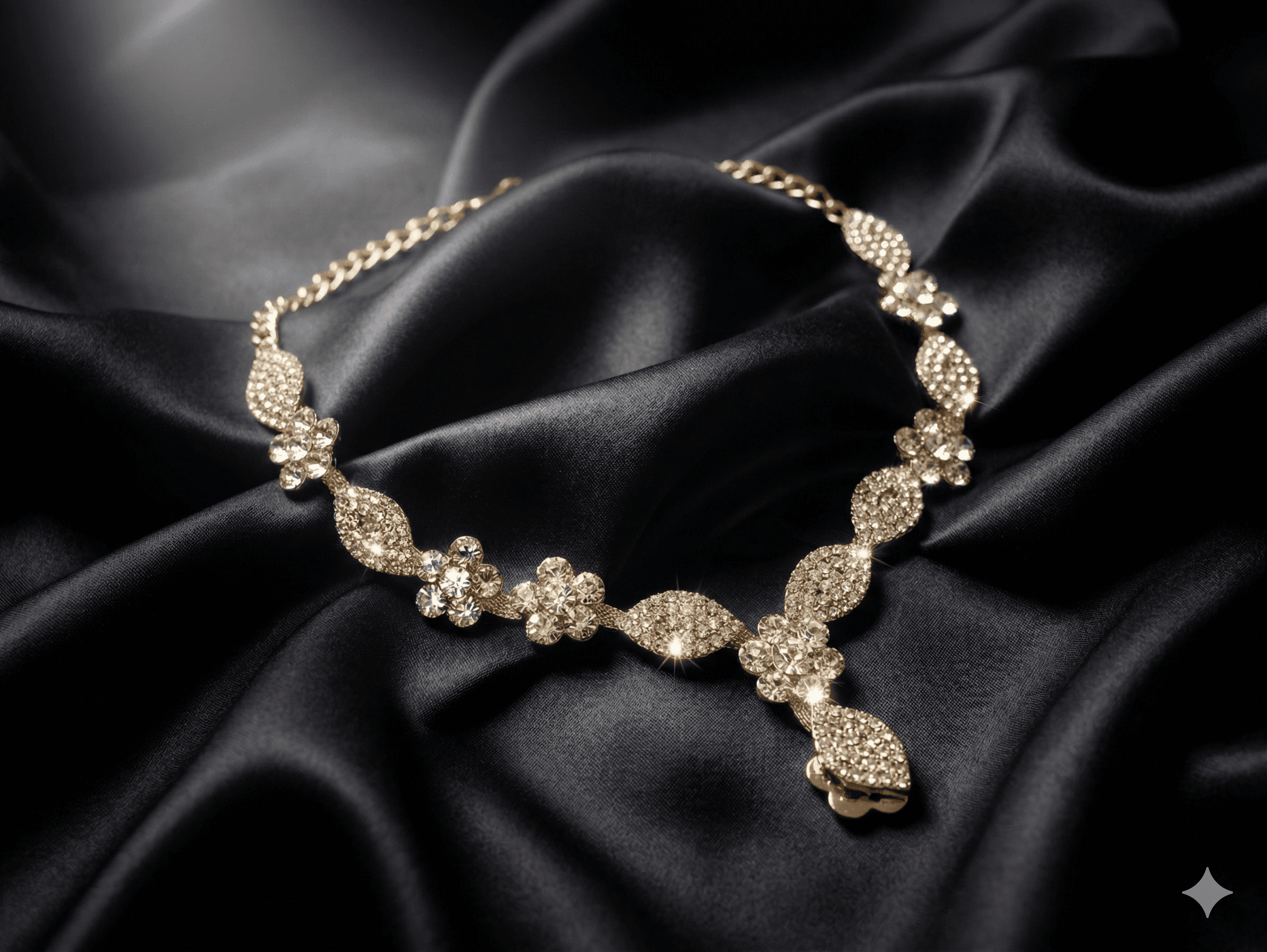 Celestia Gold Crystal Floral Drop Necklace Set with Earrings - view 2