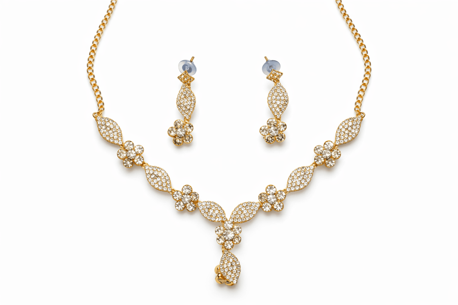 Celestia Gold Crystal Floral Drop Necklace Set with Earrings - view 3