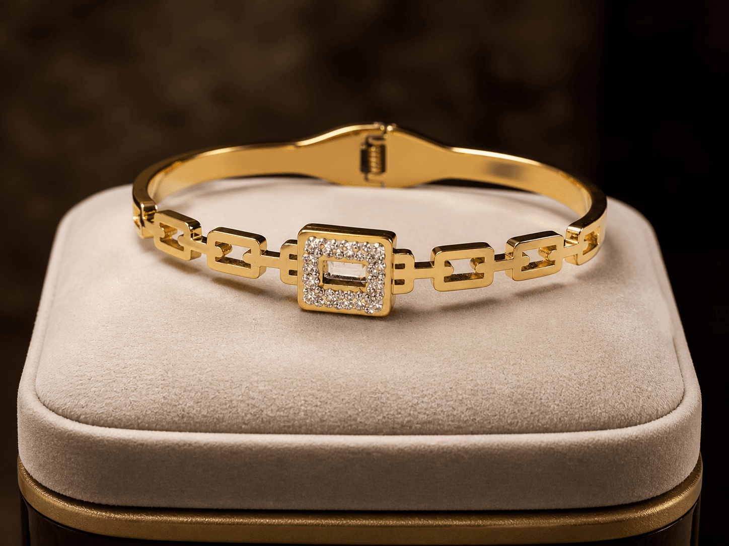 Crystal Square Link Gold Plated Bracelet for Women - view 1