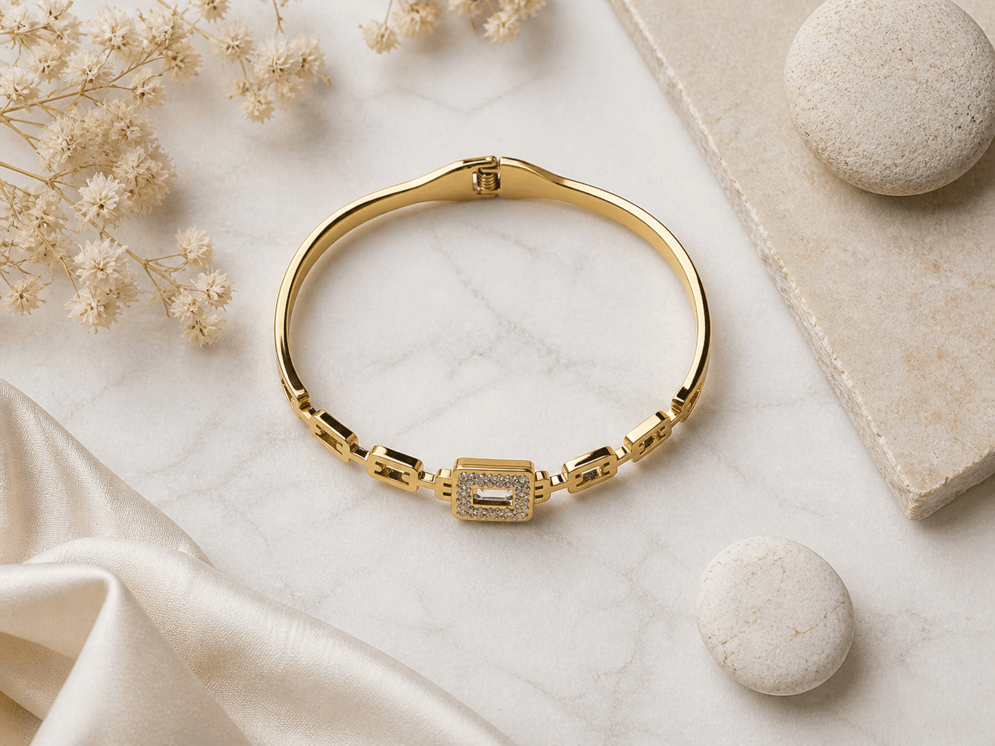 Crystal Square Link Gold Plated Bracelet for Women - view 2