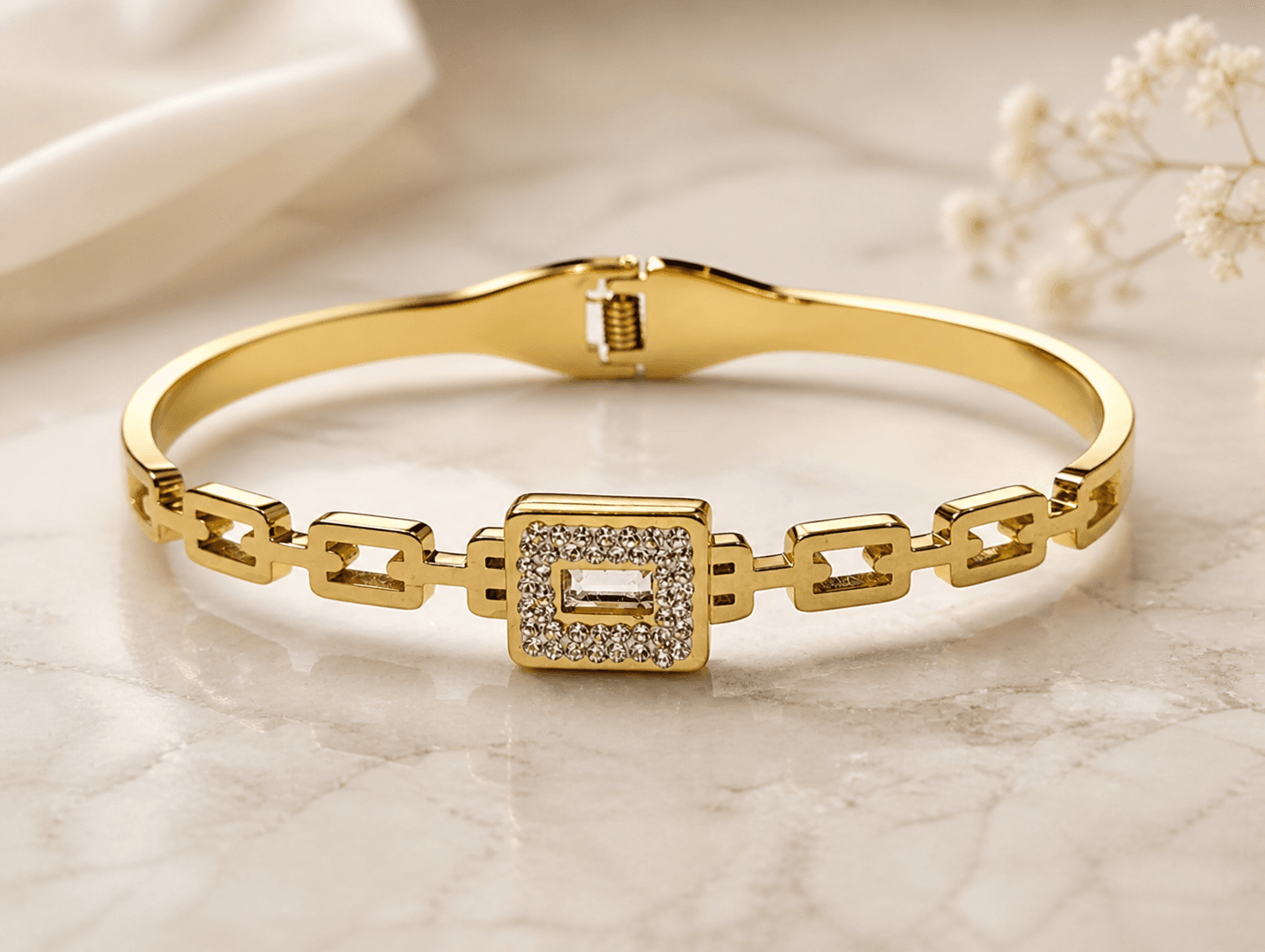 Crystal Square Link Gold Plated Bracelet for Women - view 3