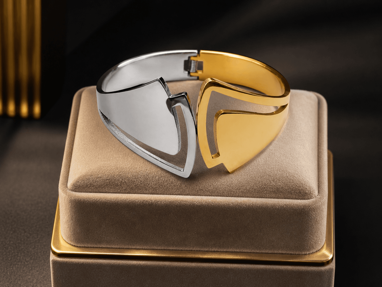 Dual Tone Geometric Open Cuff Bracelet for Women - view 2