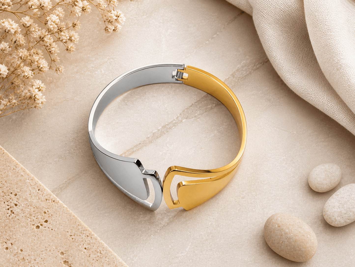Dual Tone Geometric Open Cuff Bracelet for Women - view 3