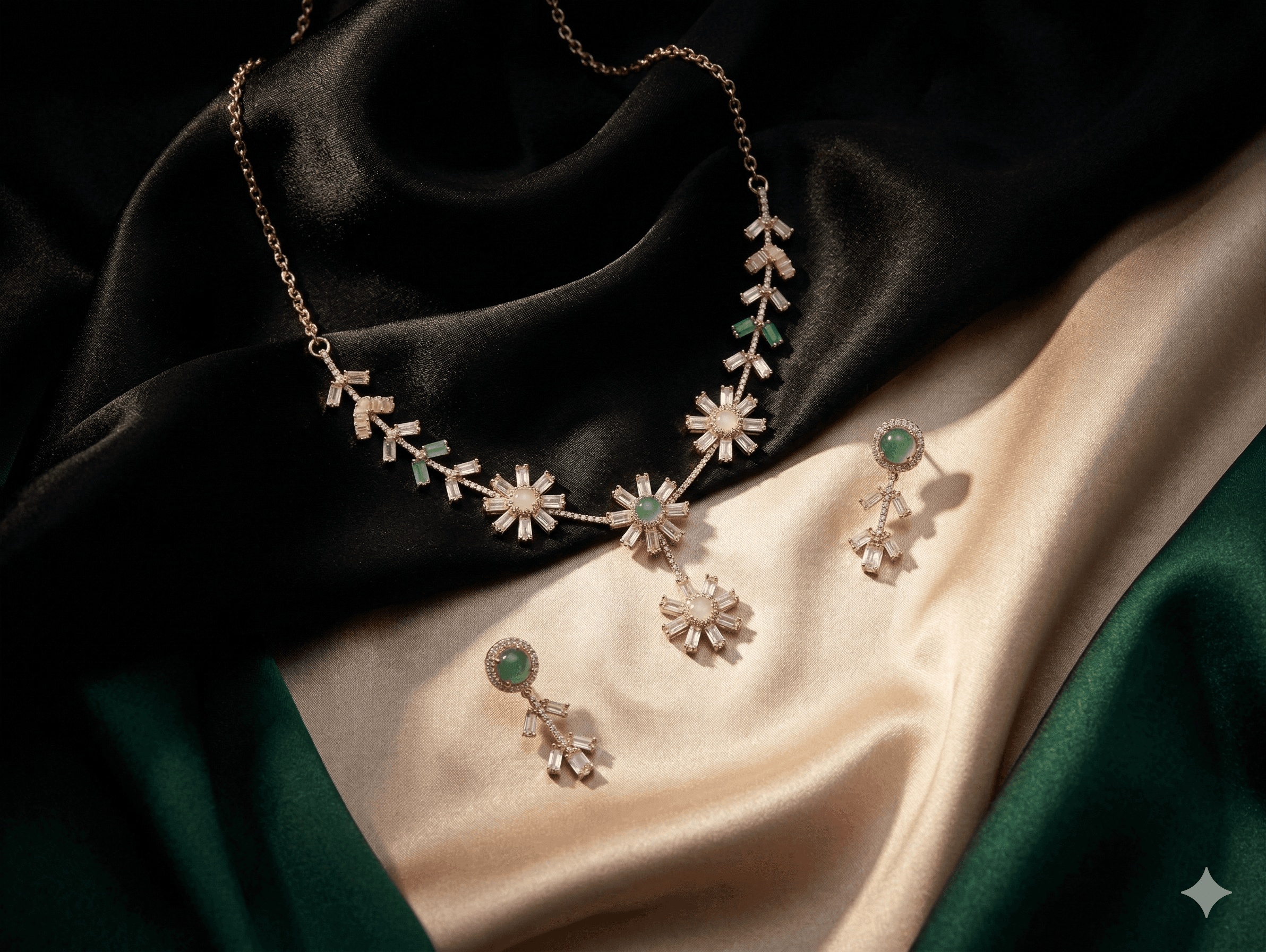 Elysia Bloom Pastel Crystal Floral Necklace Set with Drop Earrings - view 2