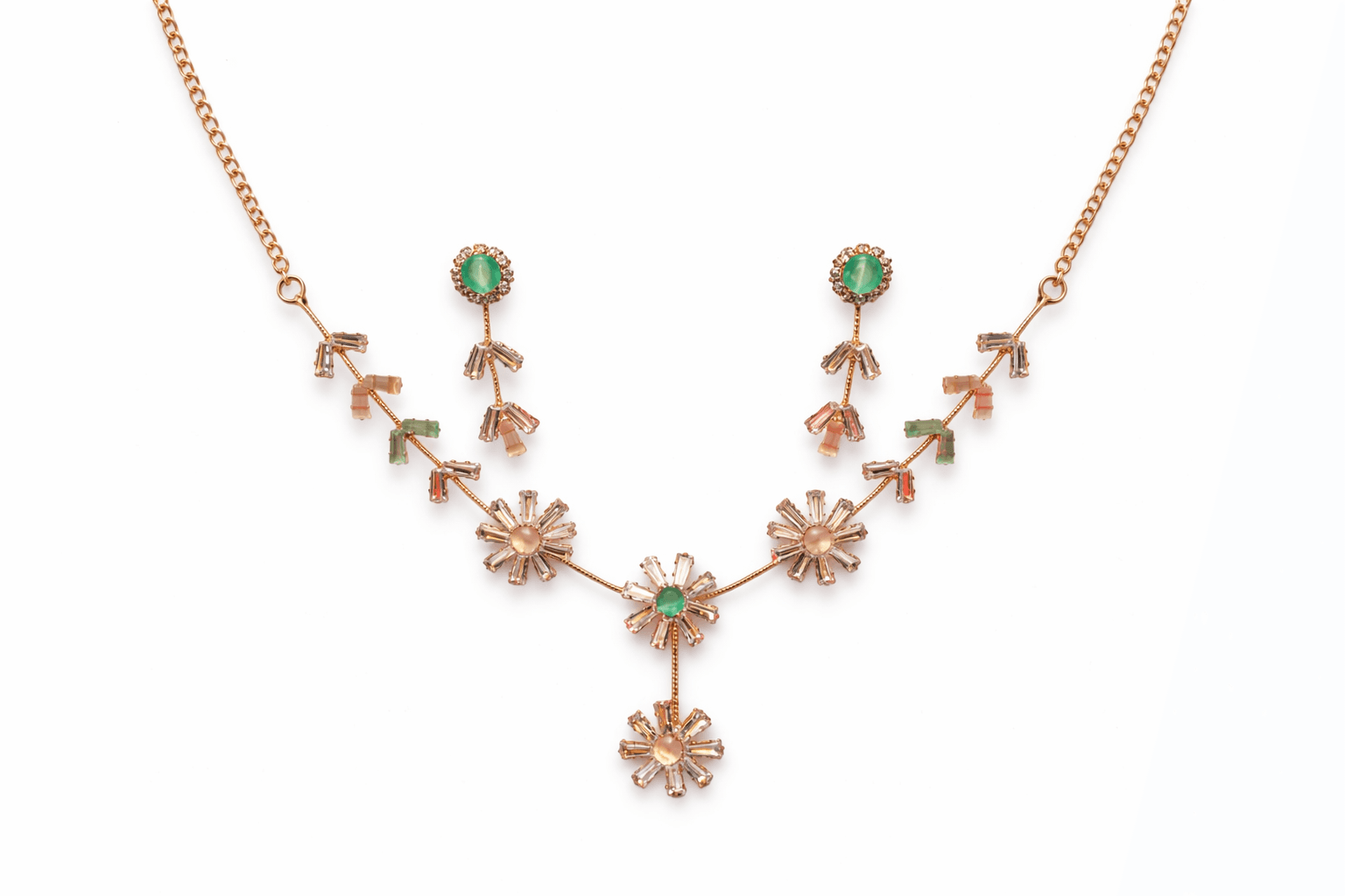 Elysia Bloom Pastel Crystal Floral Necklace Set with Drop Earrings - view 3