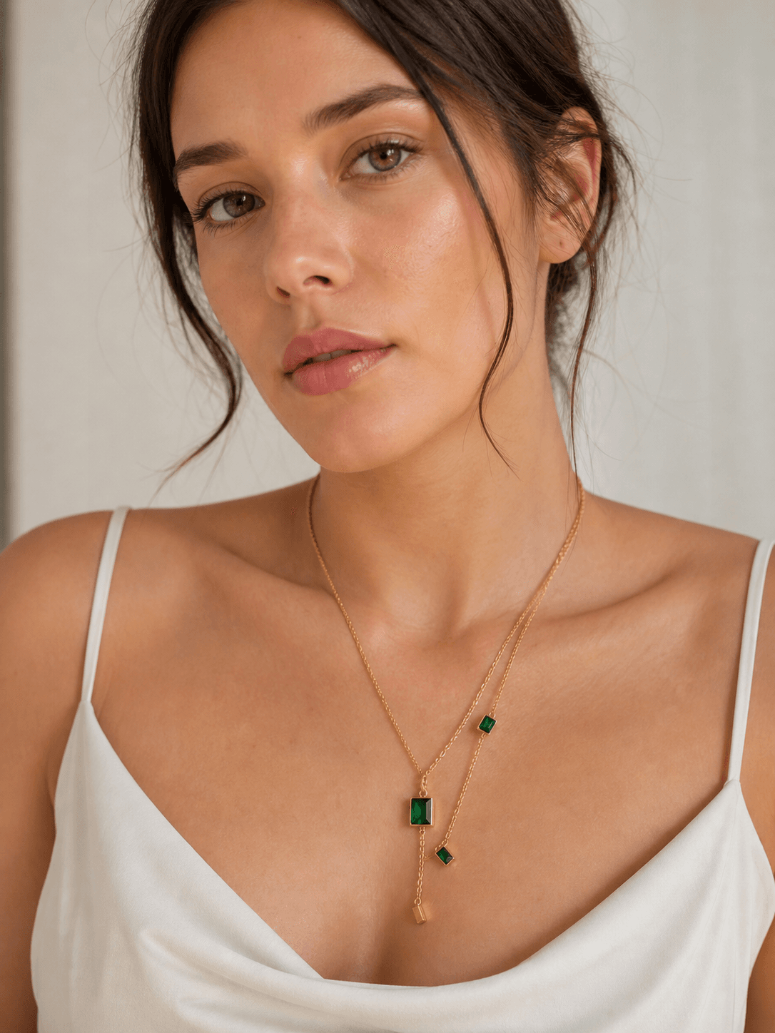 Emerald Green Layered Gold Plated Necklace for Women - view 2