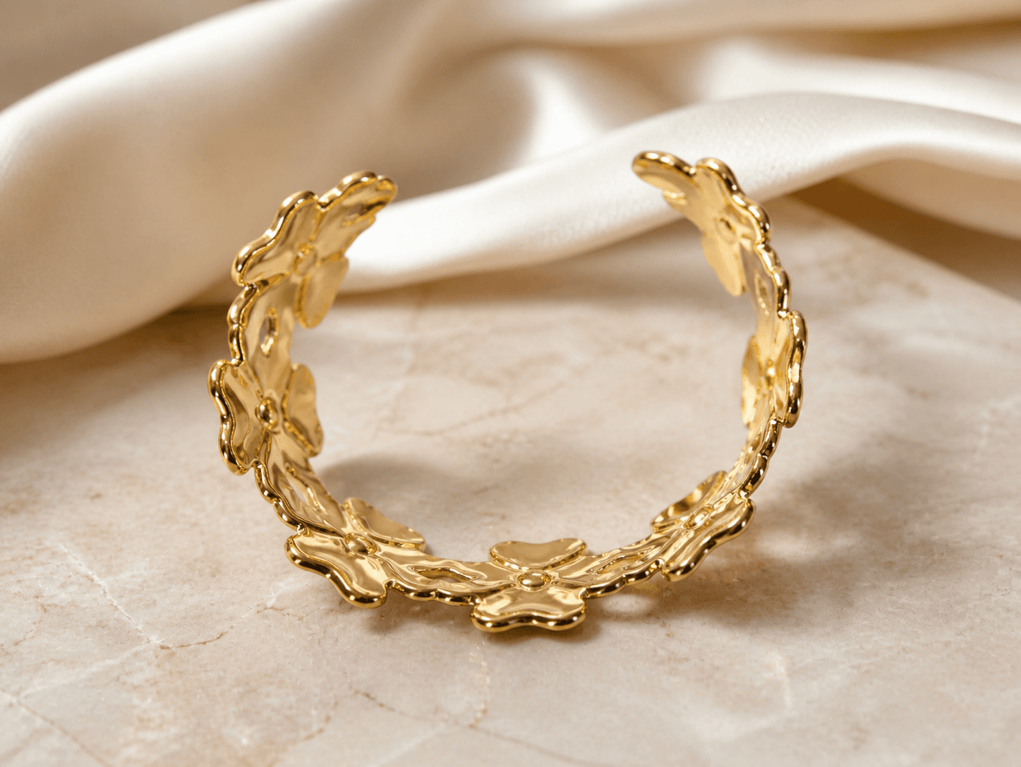 Gold Floral Open Cuff Bracelet - view 2