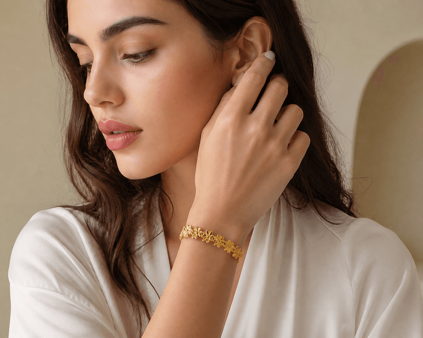 Gold Floral Open Cuff Bracelet - view 3