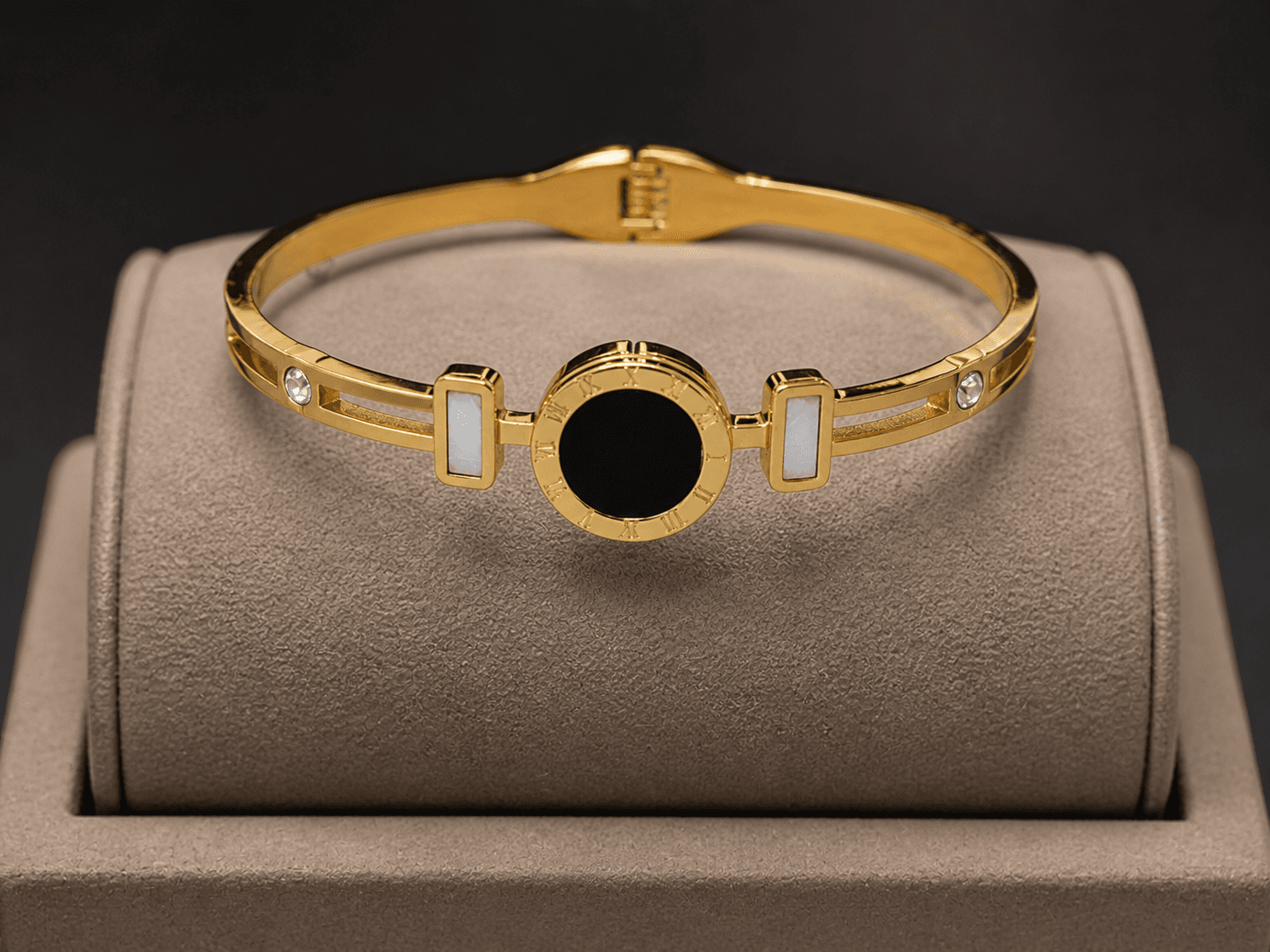 Gold Plated Black Dial Stone Bracelet for Women - view 1
