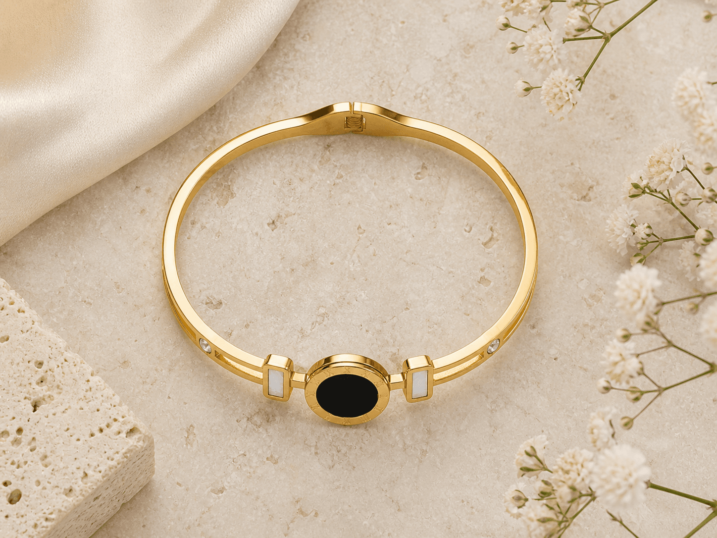 Gold Plated Black Dial Stone Bracelet for Women - view 2