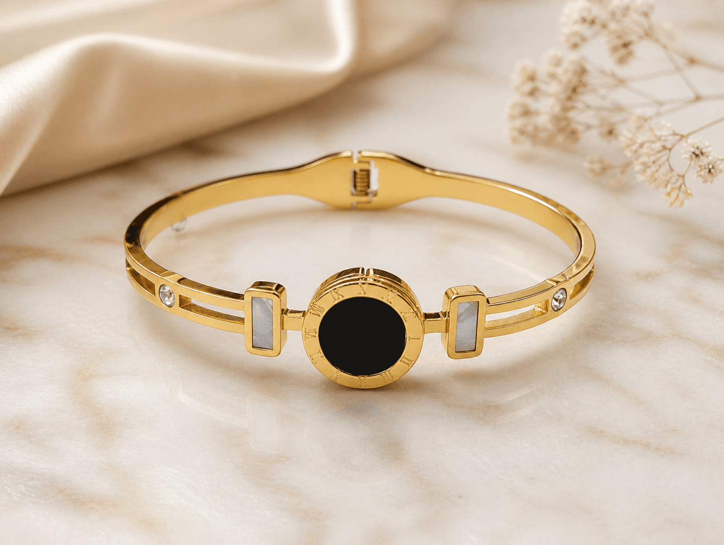 Gold Plated Black Dial Stone Bracelet for Women - view 3