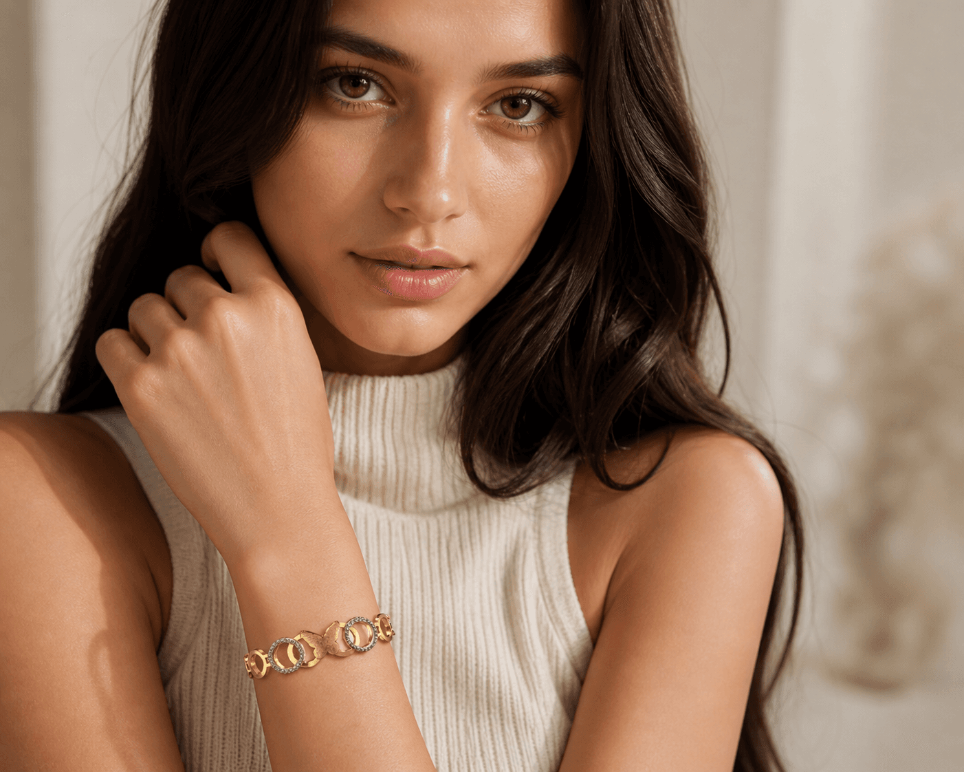 Gold Plated Butterfly Circle Crystal Bracelet for Women - view 1