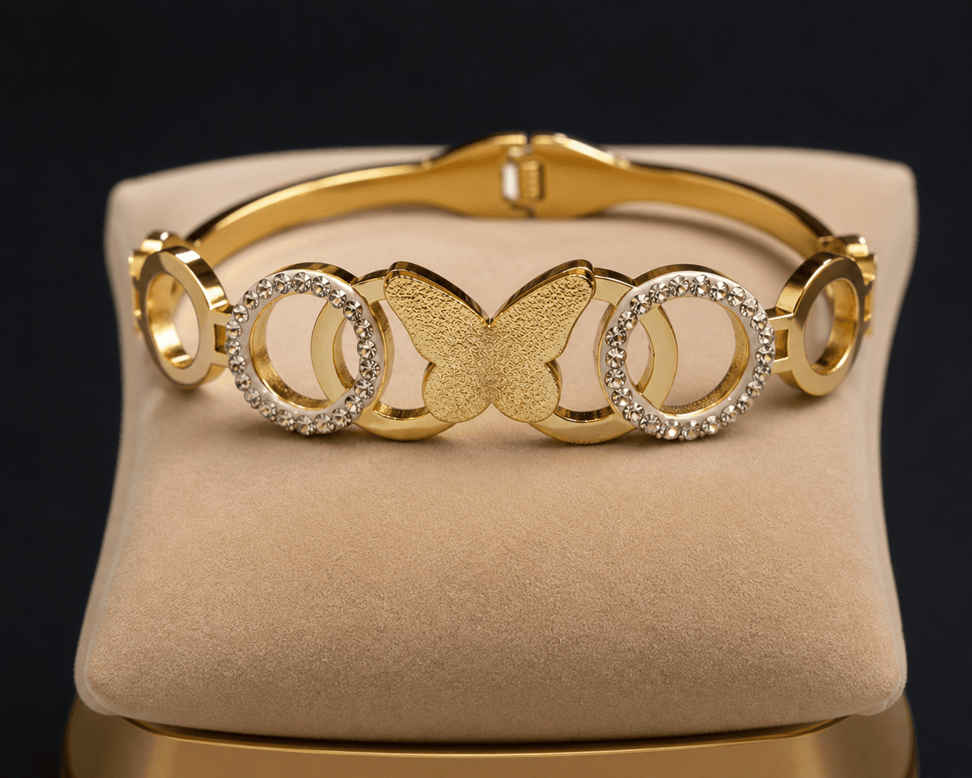 Gold Plated Butterfly Circle Crystal Bracelet for Women - view 2