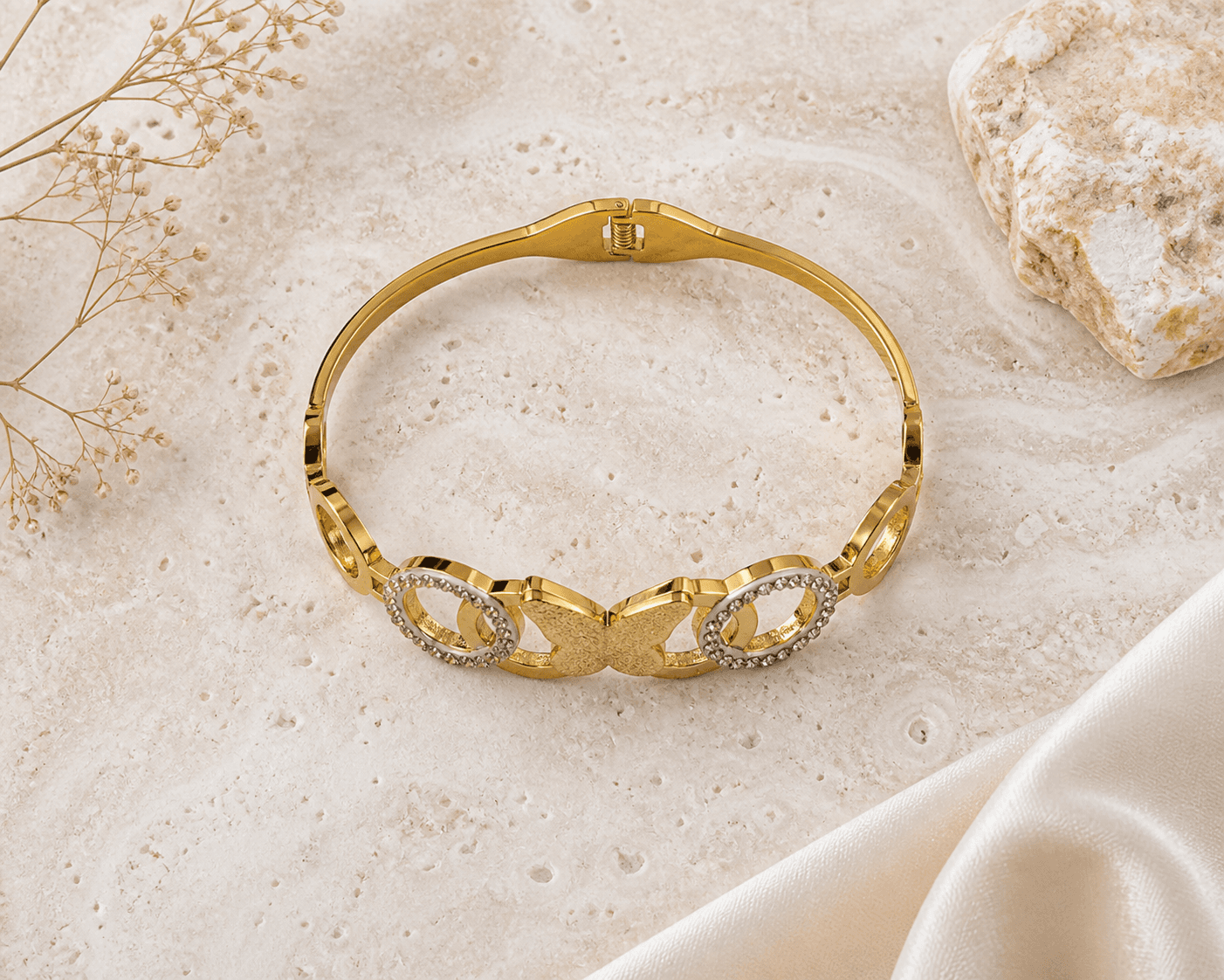 Gold Plated Butterfly Circle Crystal Bracelet for Women - view 3