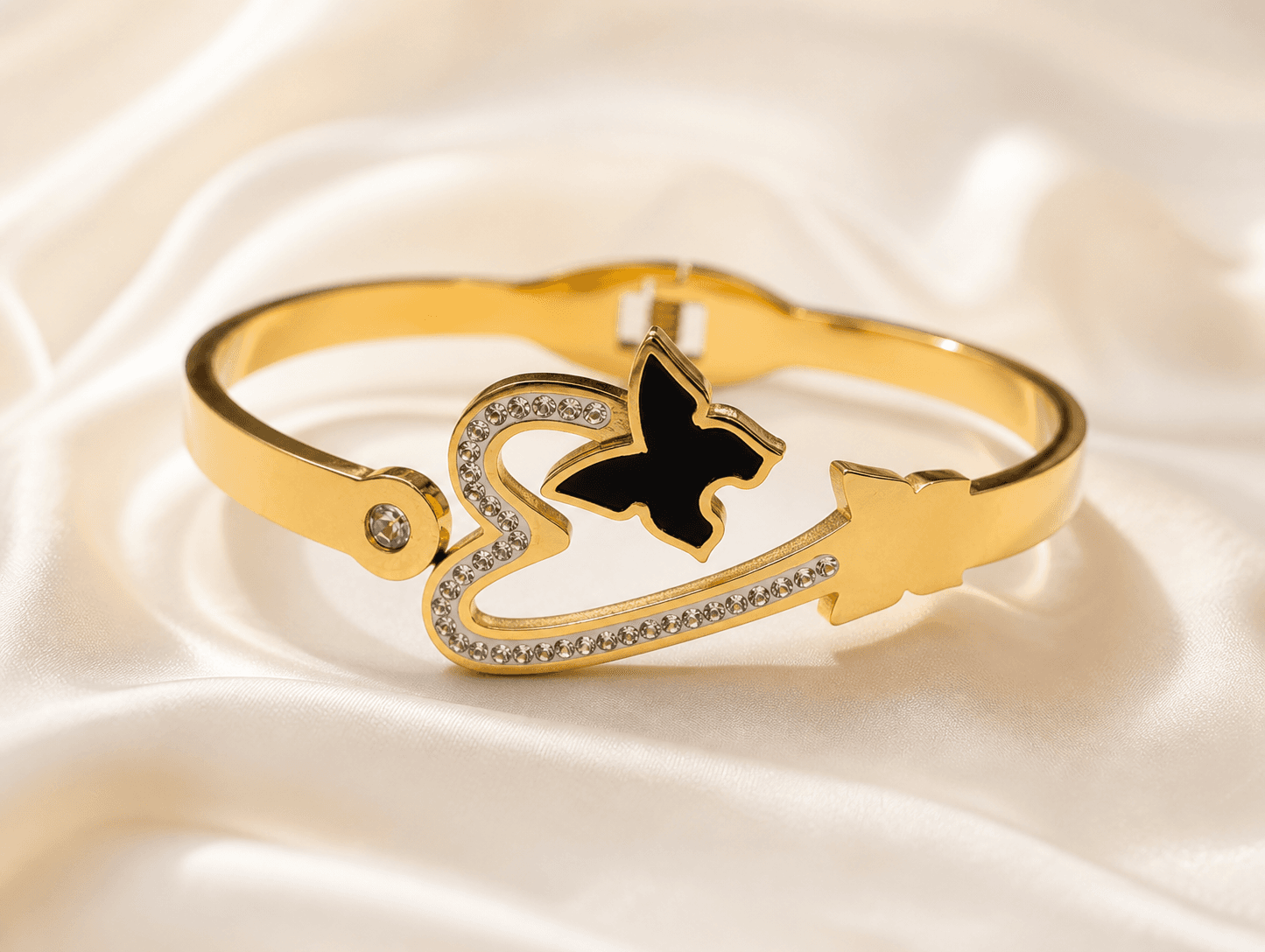 Gold Plated Butterfly Crystal Open Bracelet for Women - view 1
