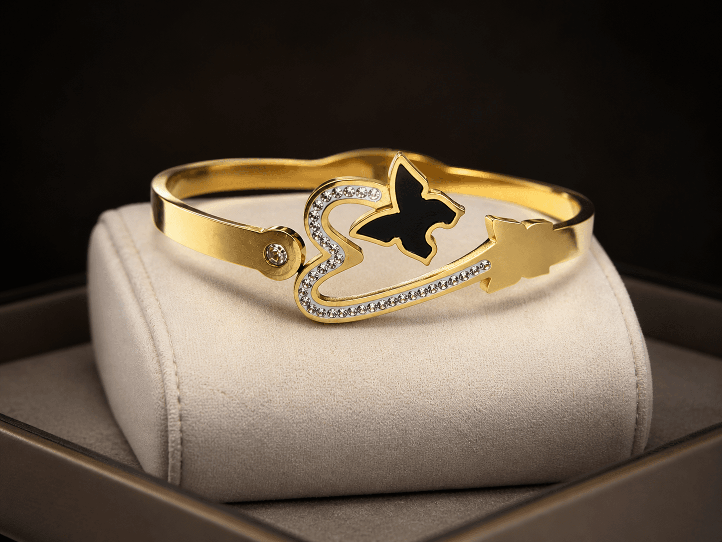 Gold Plated Butterfly Crystal Open Bracelet for Women - view 3