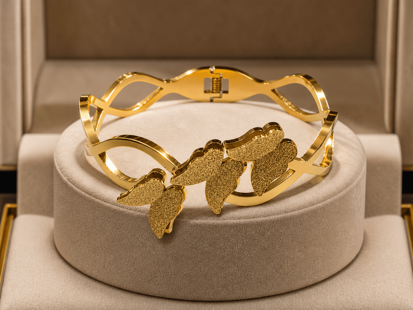 Gold Plated Butterfly Design Open Bracelet for Women - view 1