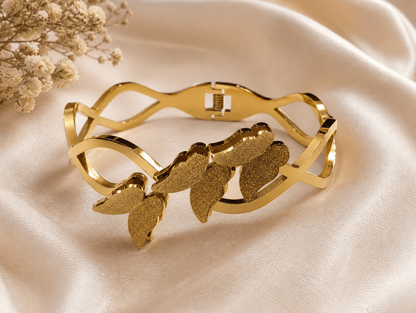 Gold Plated Butterfly Design Open Bracelet for Women - view 3