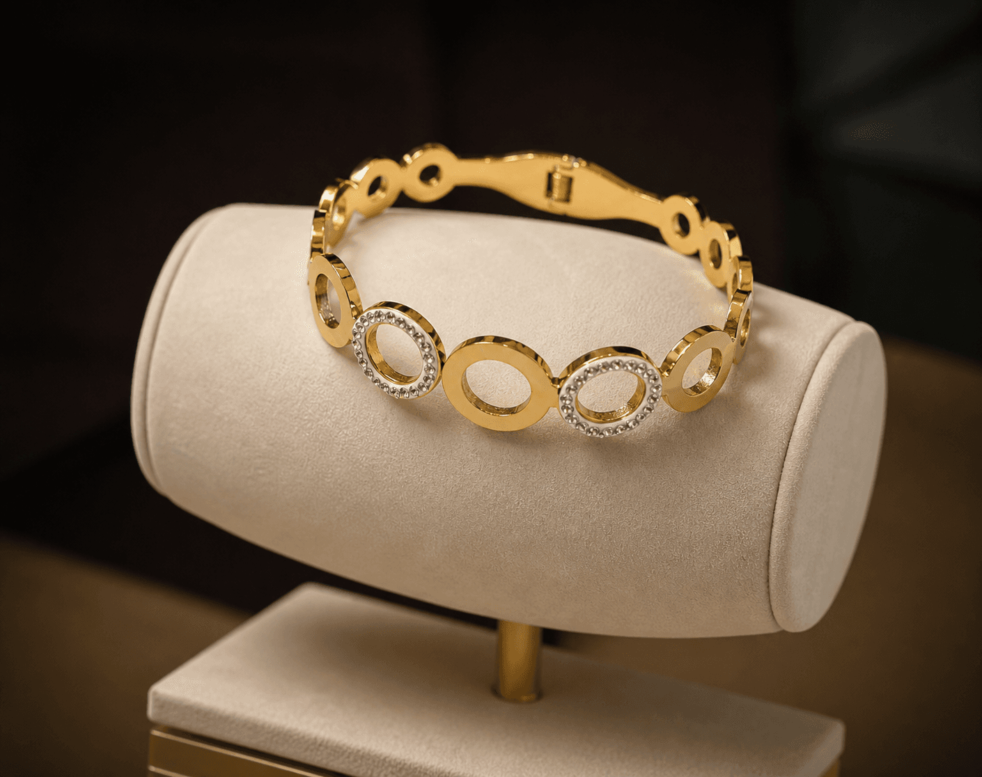 Gold Plated Circular Crystal Bracelet for Women - view 1