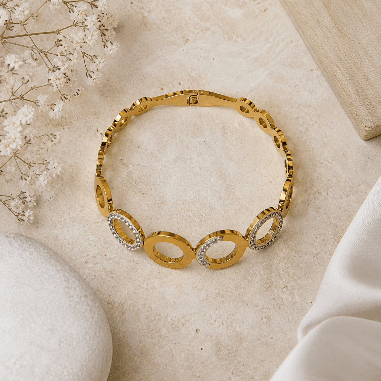 Gold Plated Circular Crystal Bracelet for Women - view 2