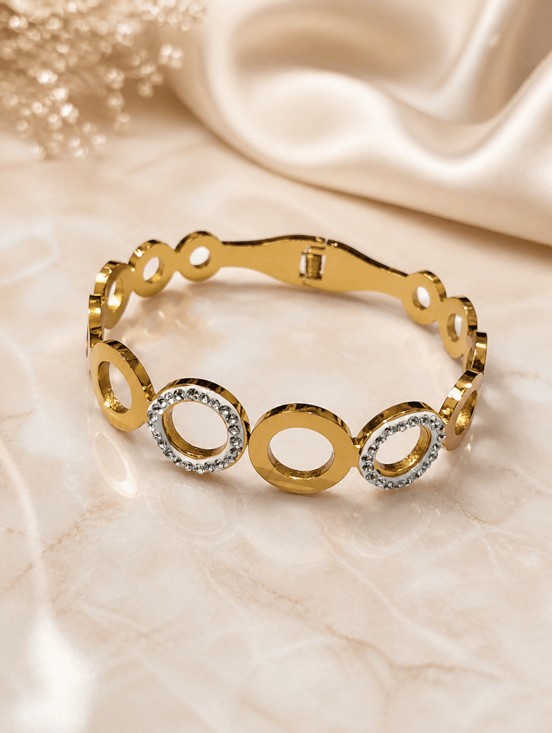 Gold Plated Circular Crystal Bracelet for Women - view 3