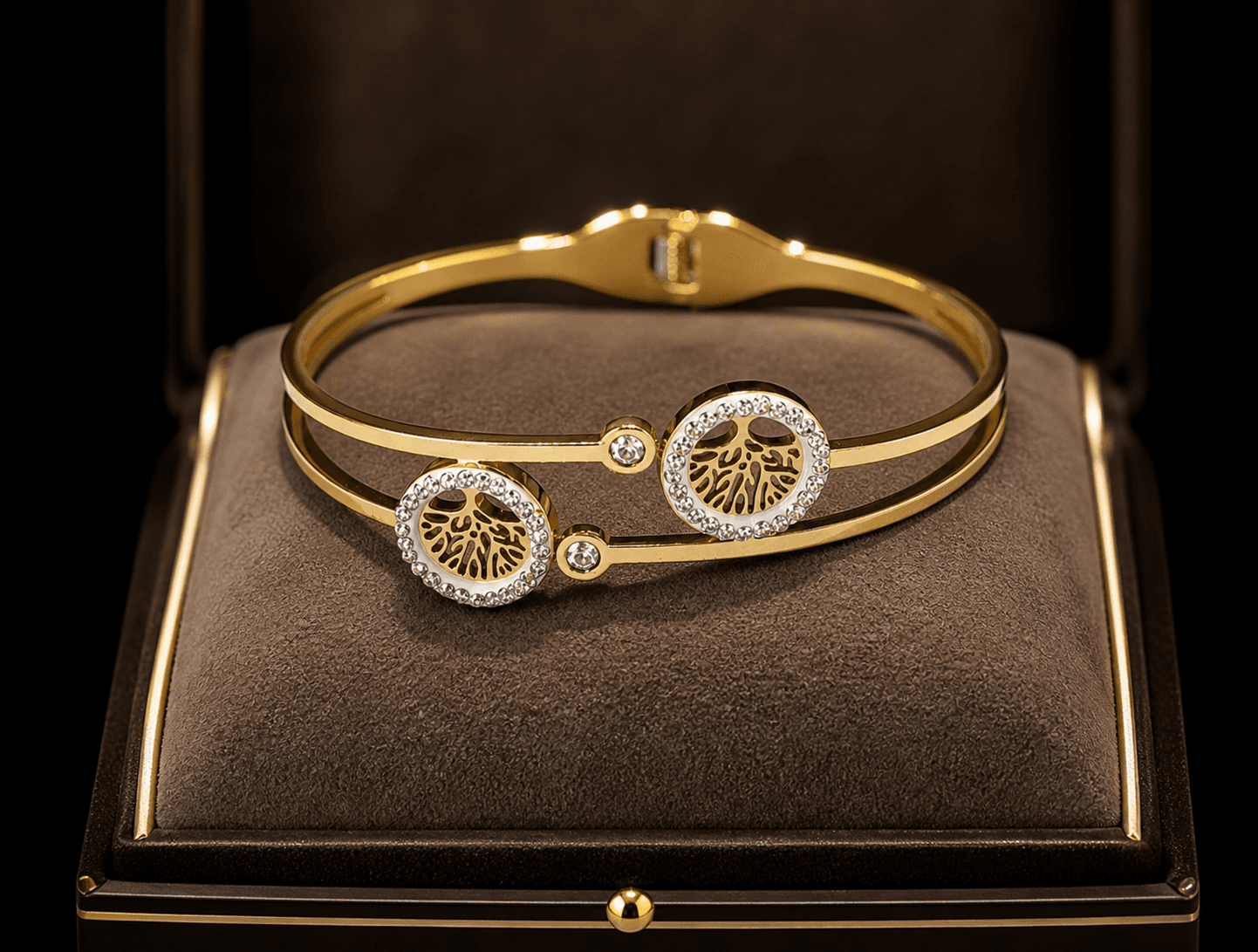 Gold Plated Crystal Leaf Motif Bracelet for Women - view 2
