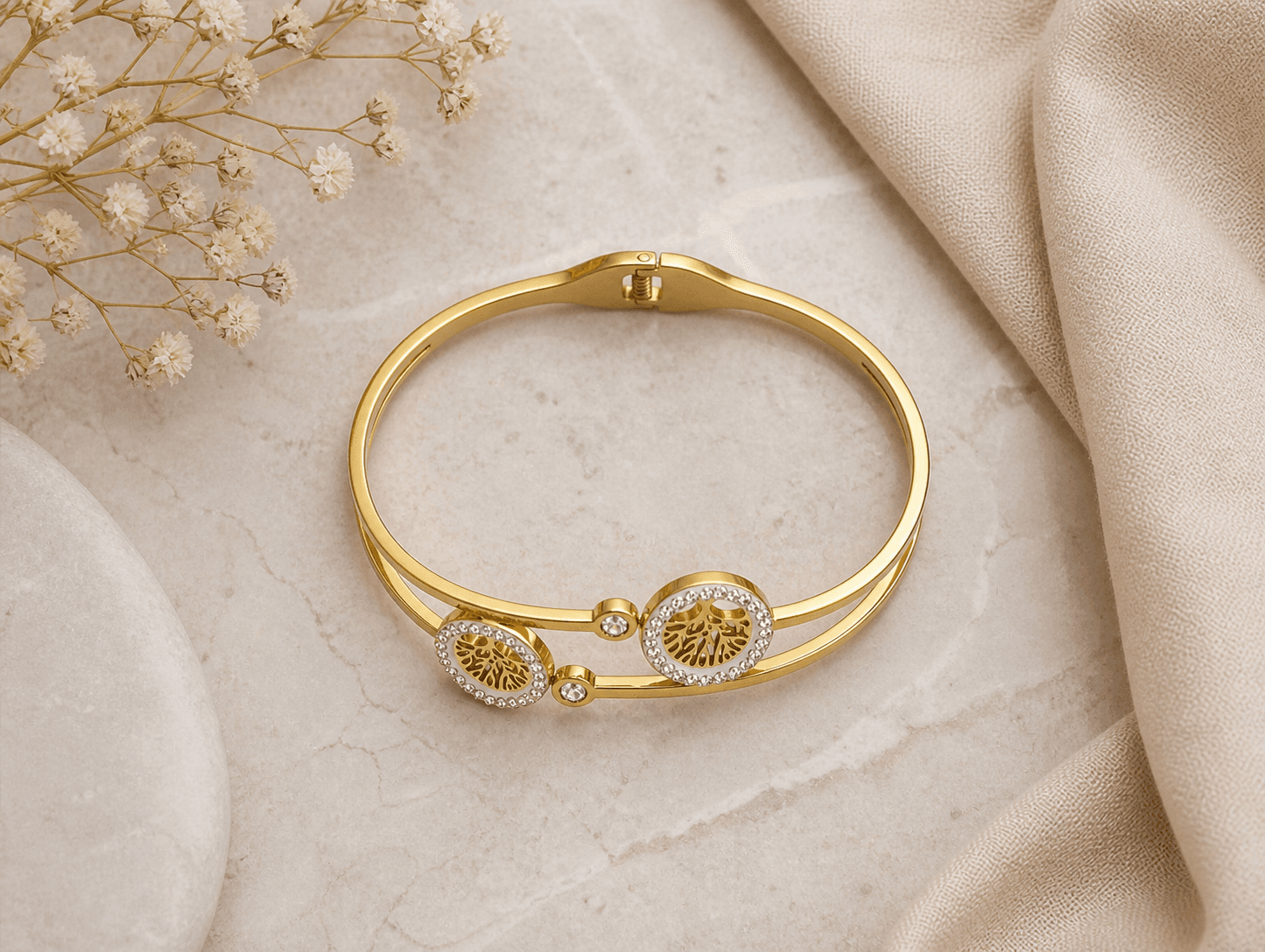Gold Plated Crystal Leaf Motif Bracelet for Women - view 3