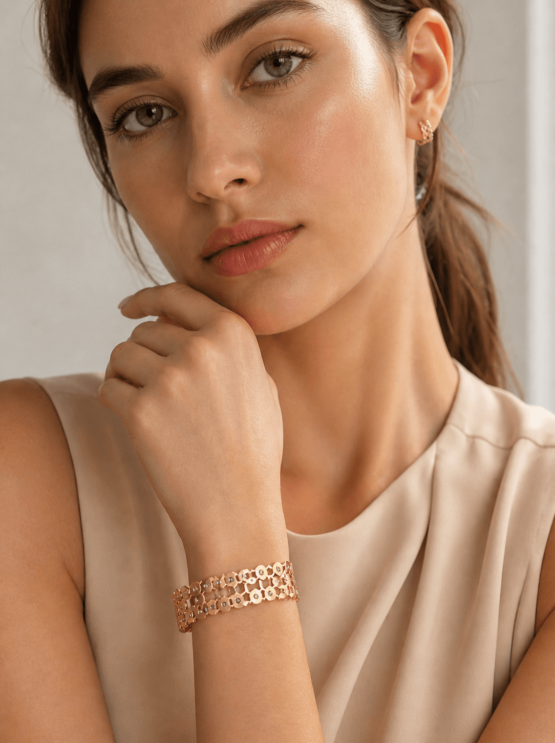 Gold Plated Crystal Pattern Cuff Bracelet for Women - view 1