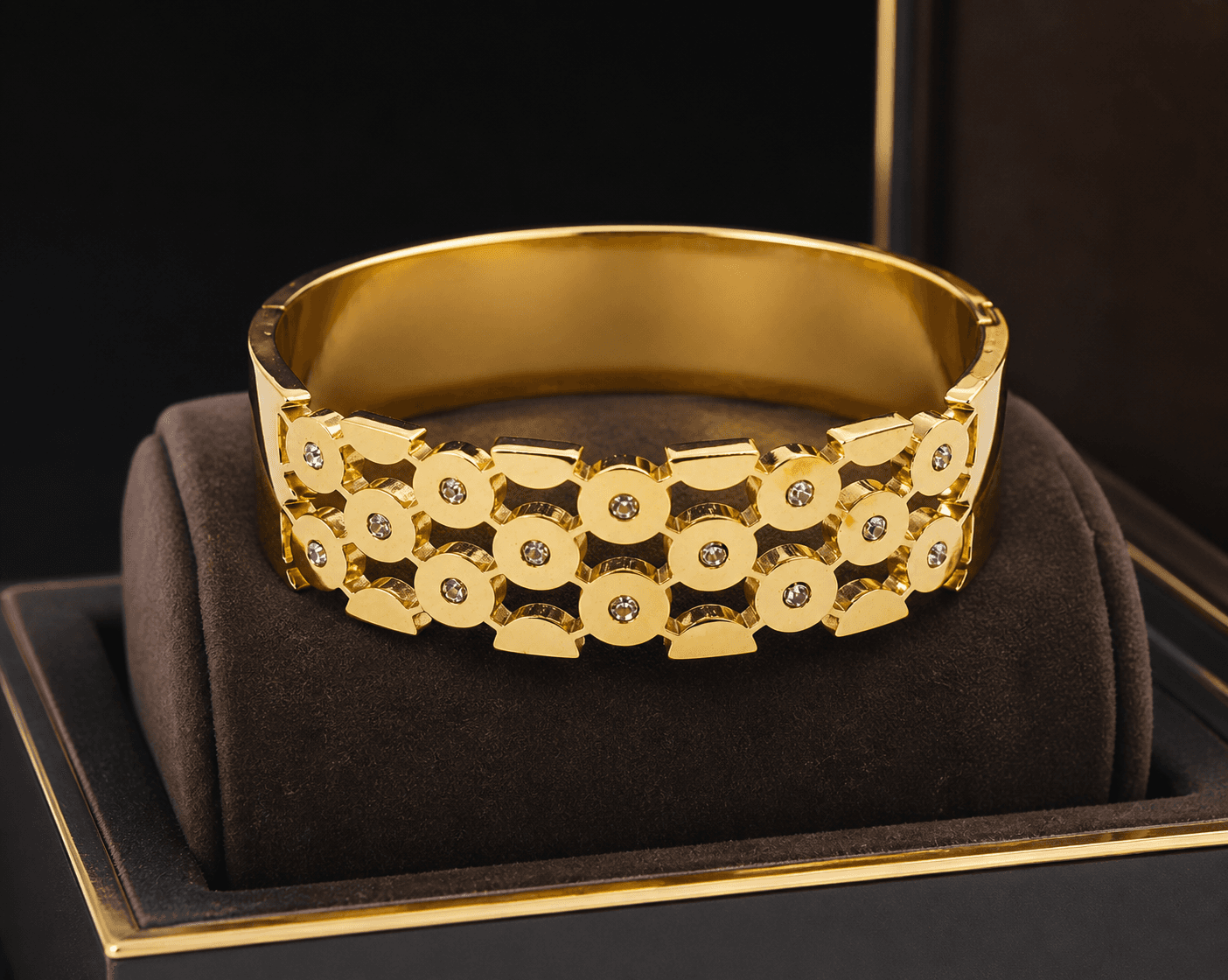 Gold Plated Crystal Pattern Cuff Bracelet for Women - view 2