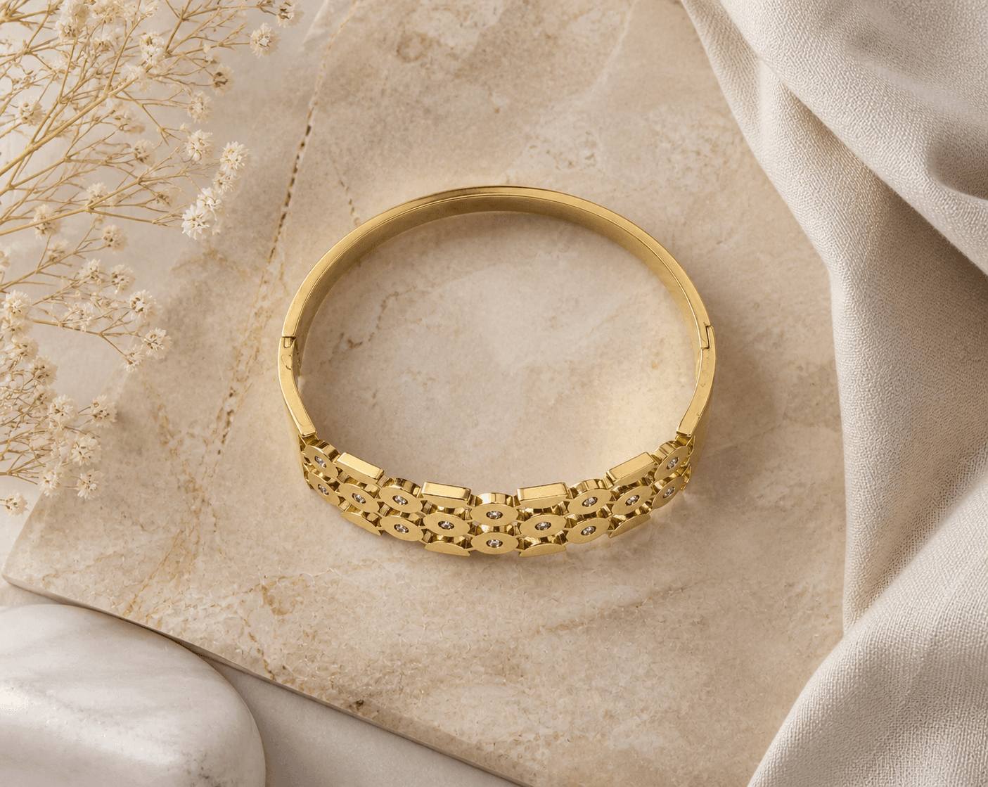 Gold Plated Crystal Pattern Cuff Bracelet for Women - view 3