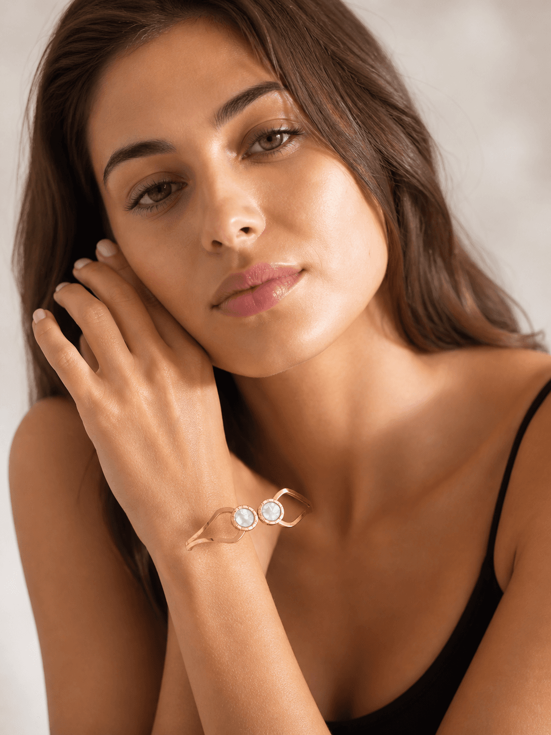 Gold Plated Dual Stone Open Cuff Bracelet for Women - view 1