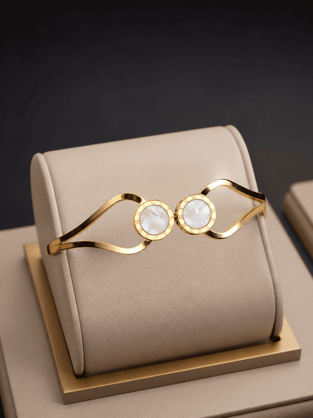 Gold Plated Dual Stone Open Cuff Bracelet for Women - view 2