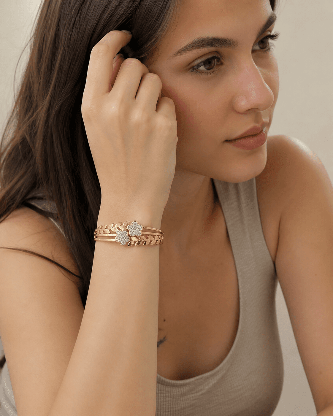 Gold Plated Floral Crystal Bracelet for Women - view 1