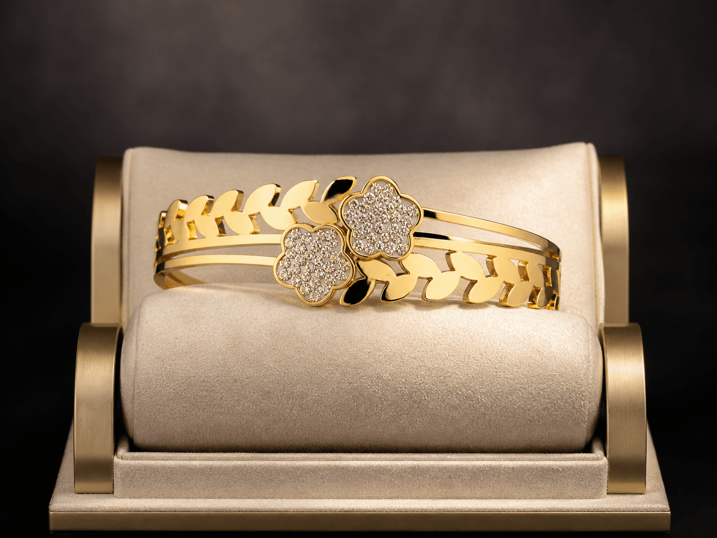 Gold Plated Floral Crystal Bracelet for Women - view 2