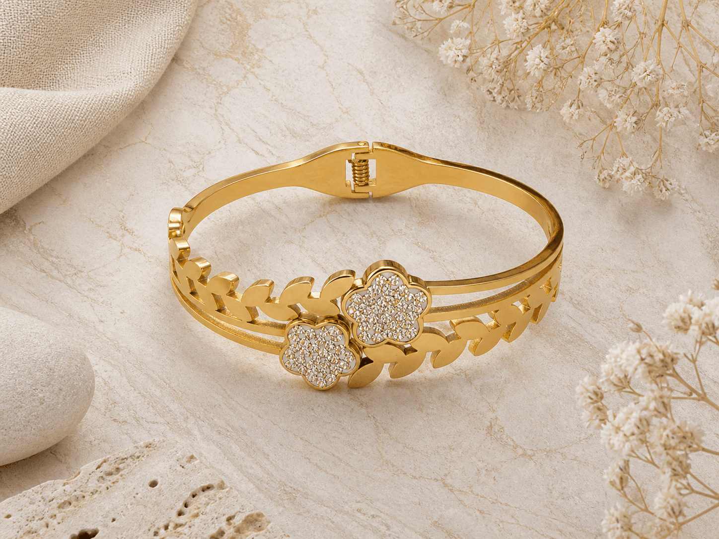 Gold Plated Floral Crystal Bracelet for Women - view 3