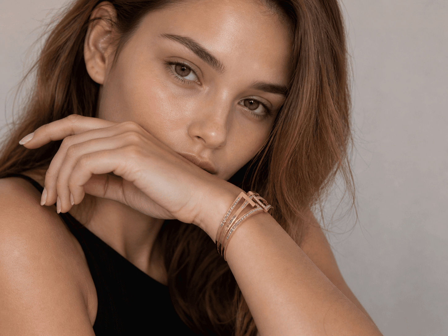 Gold Plated Geometric Crystal Cuff Bracelet for Women - view 1