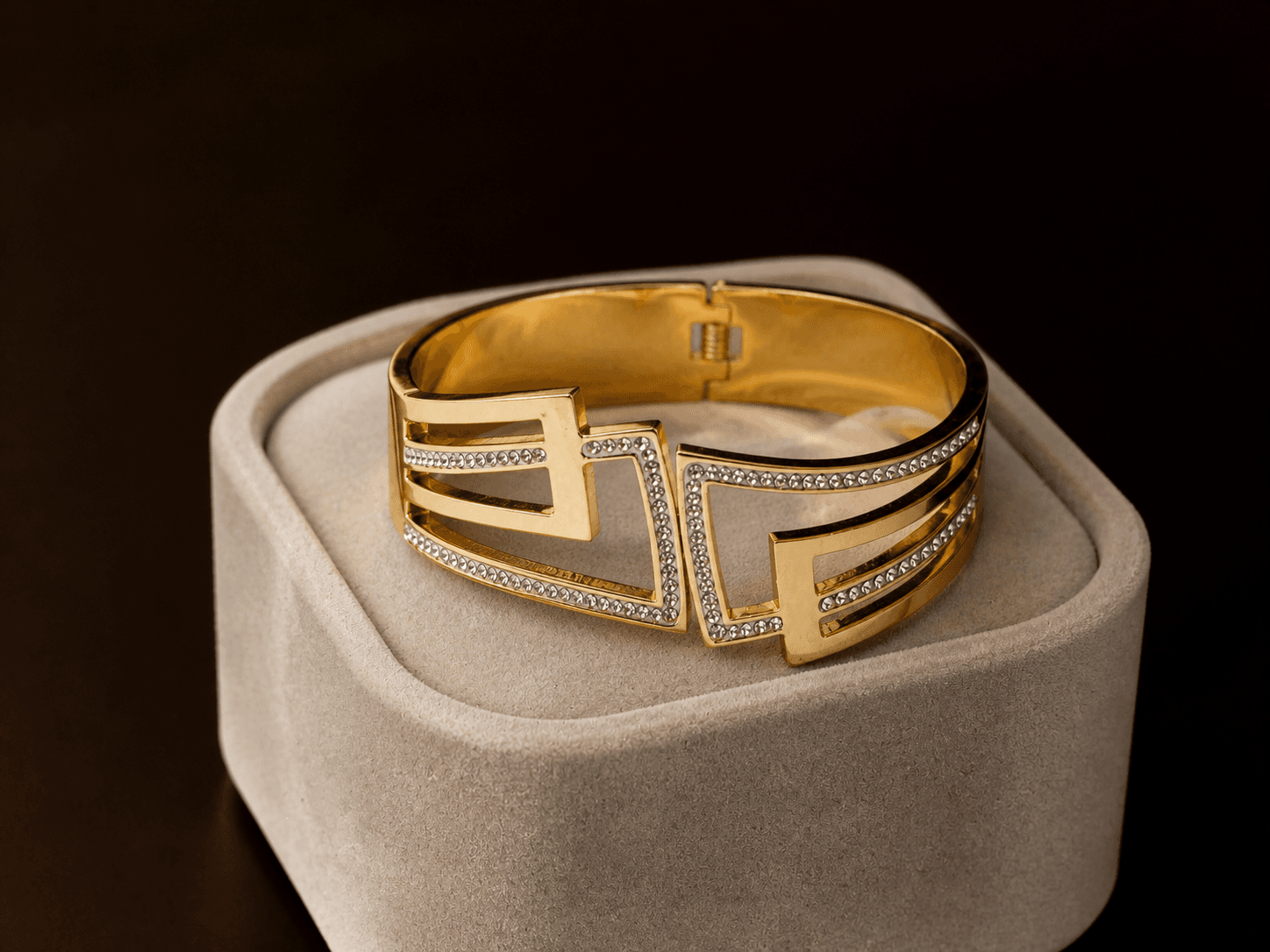 Gold Plated Geometric Crystal Cuff Bracelet for Women - view 2