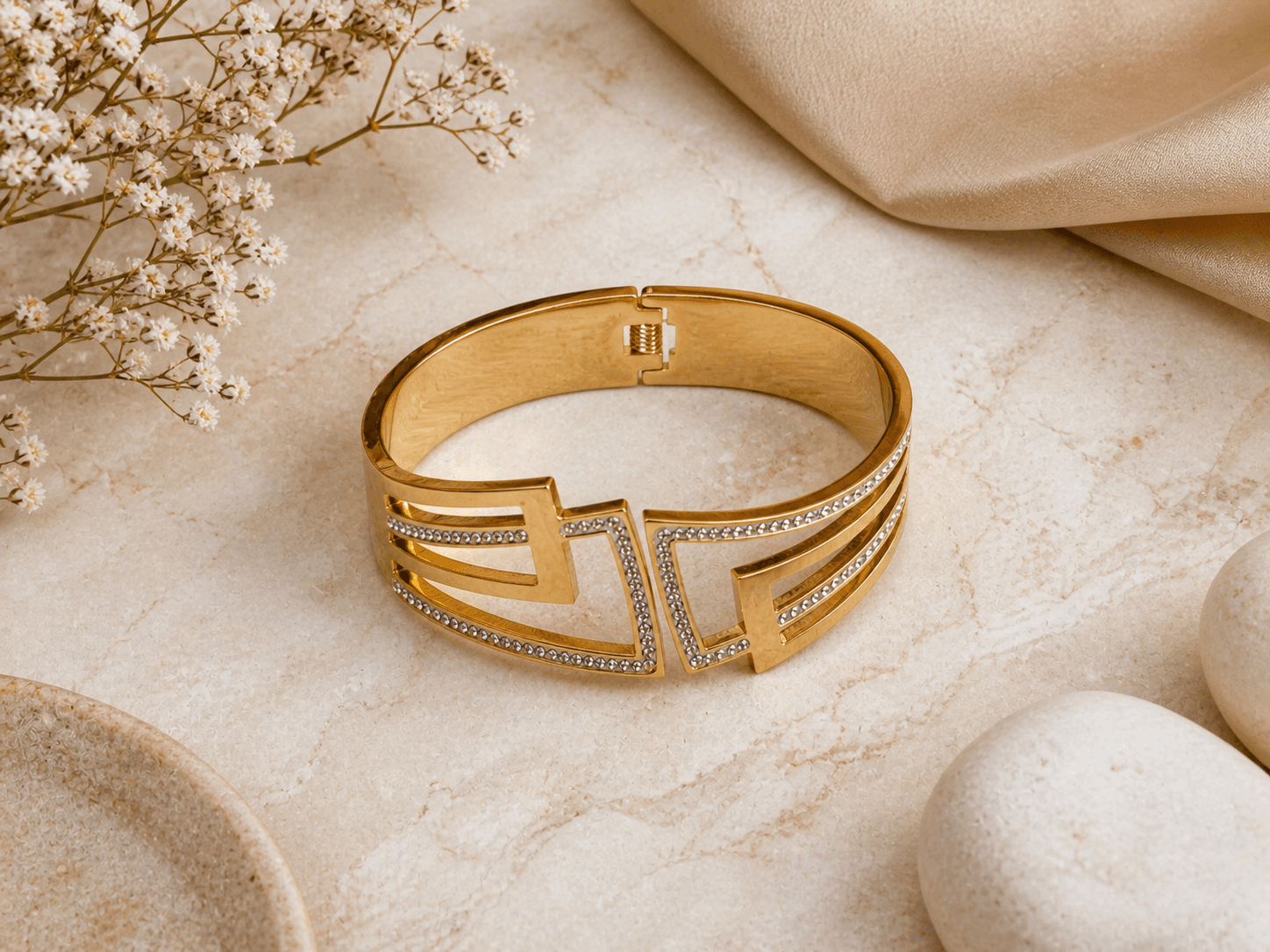 Gold Plated Geometric Crystal Cuff Bracelet for Women - view 3
