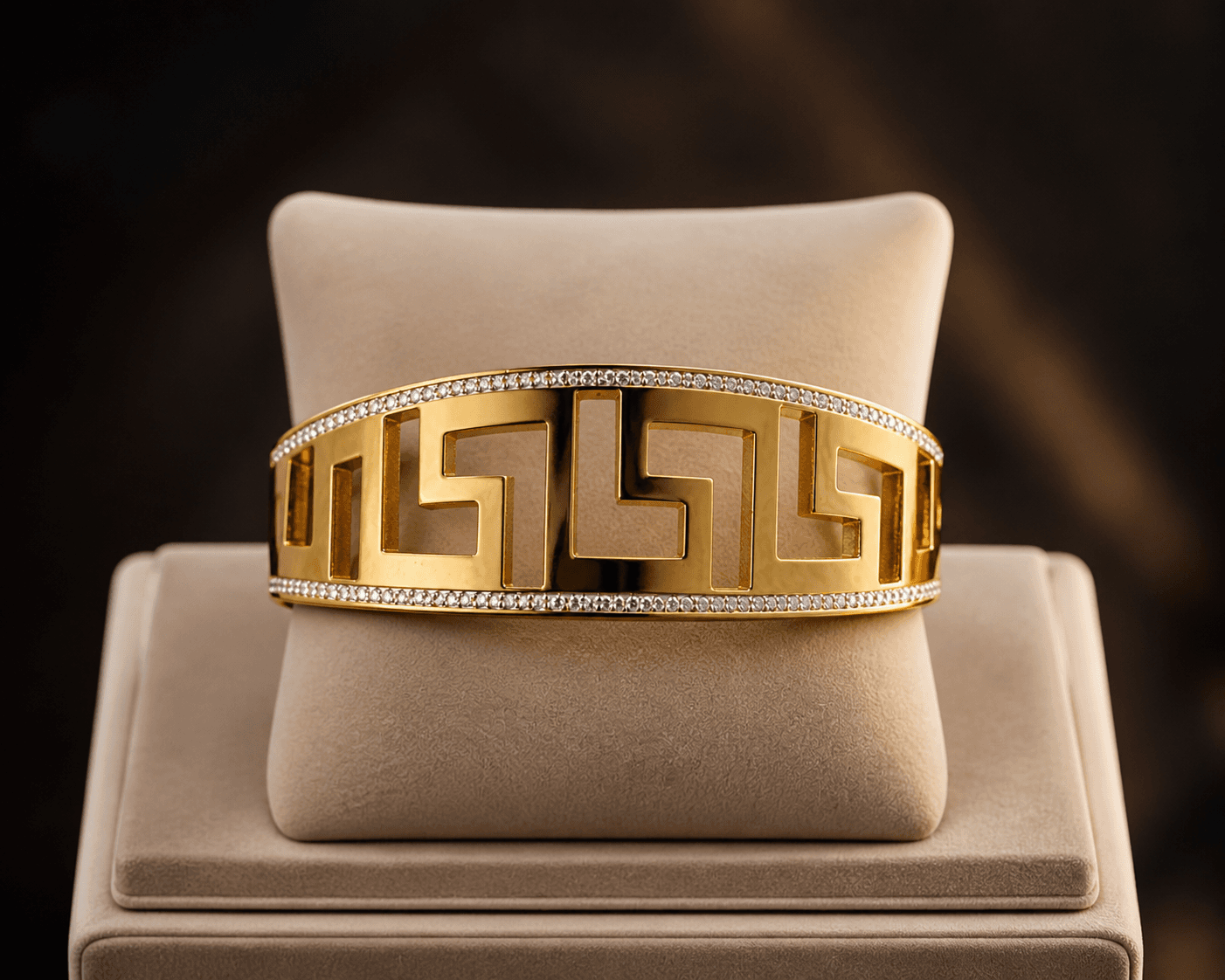 Gold Plated Greek Pattern Crystal Cuff Bracelet for Women - view 1