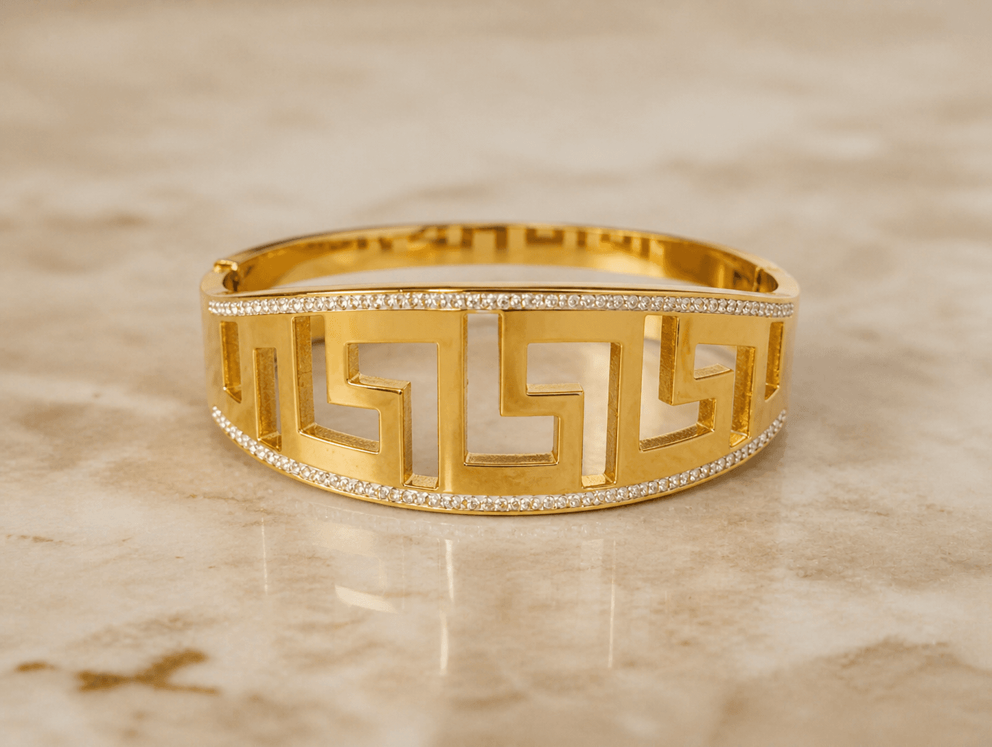 Gold Plated Greek Pattern Crystal Cuff Bracelet for Women - view 3