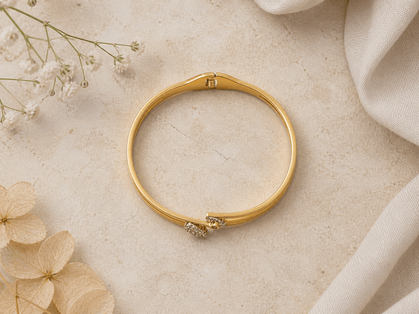 Gold Plated Leaf Crystal Minimal Bracelet for Women - view 2